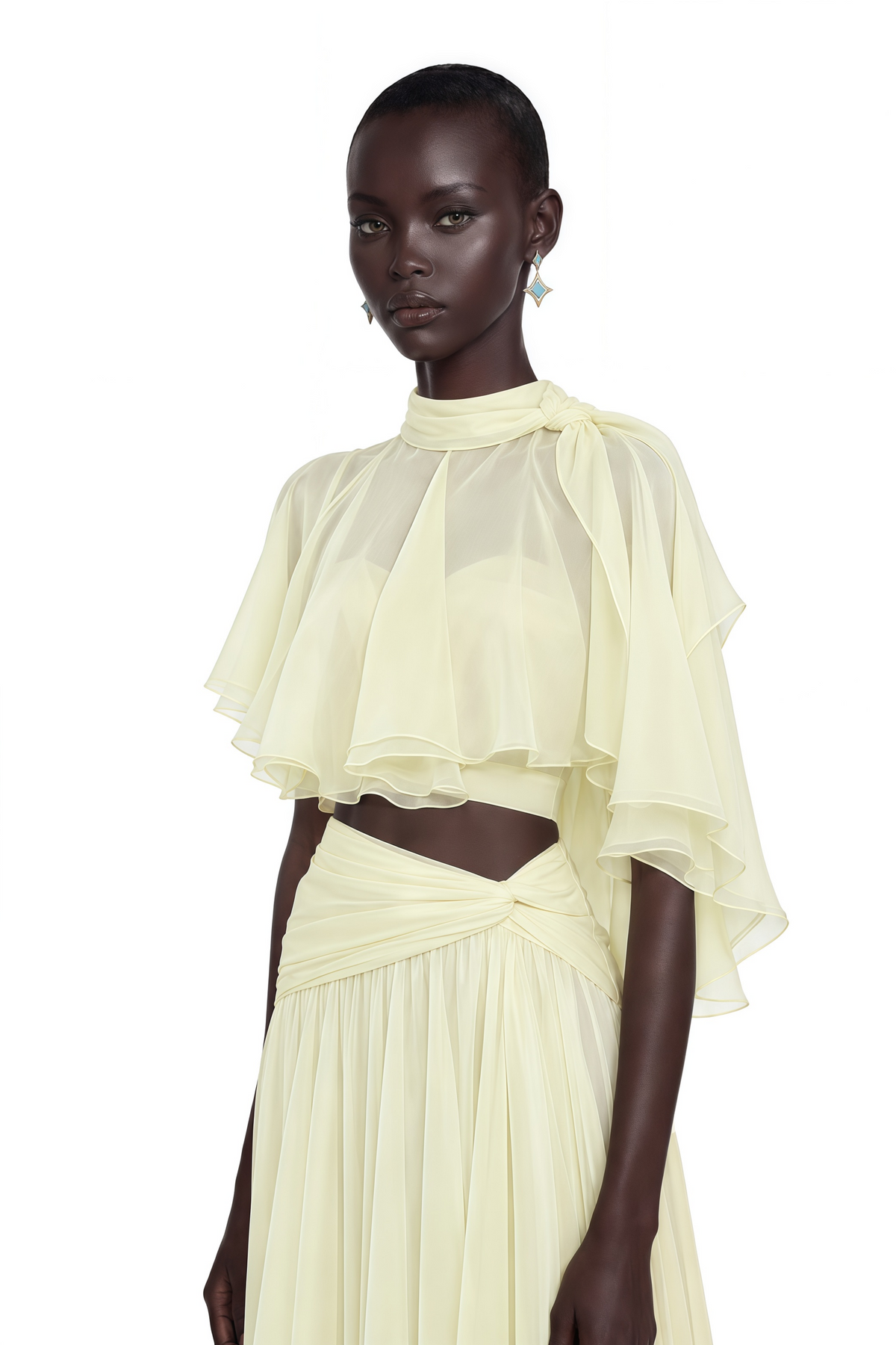 penelope yellow cut-out top & maxi skirt set