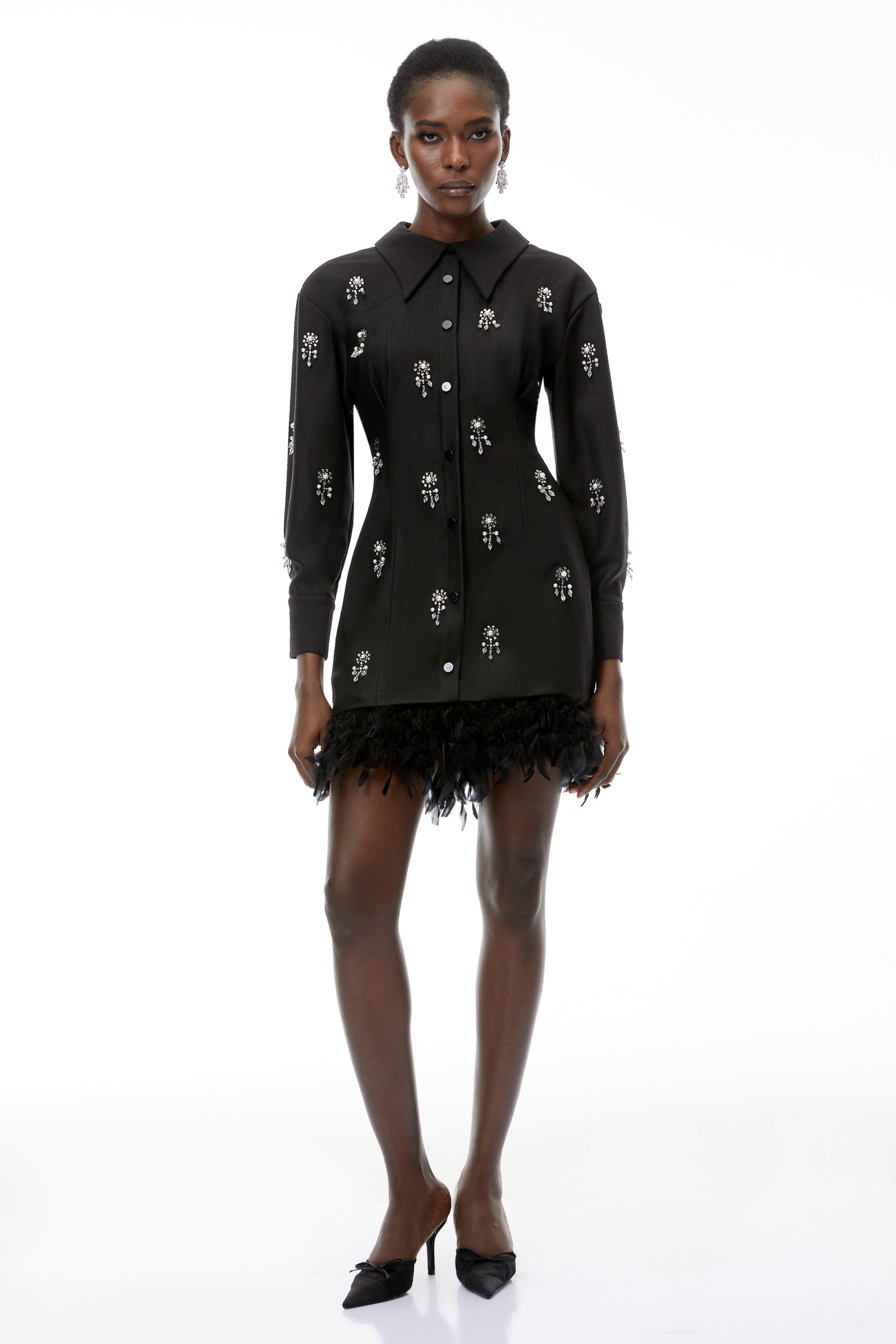 Penelope Black Floral Embellished Mini Dress
