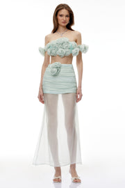 Penelope Green Tulle Top & Skirt Set with 3D Florals
