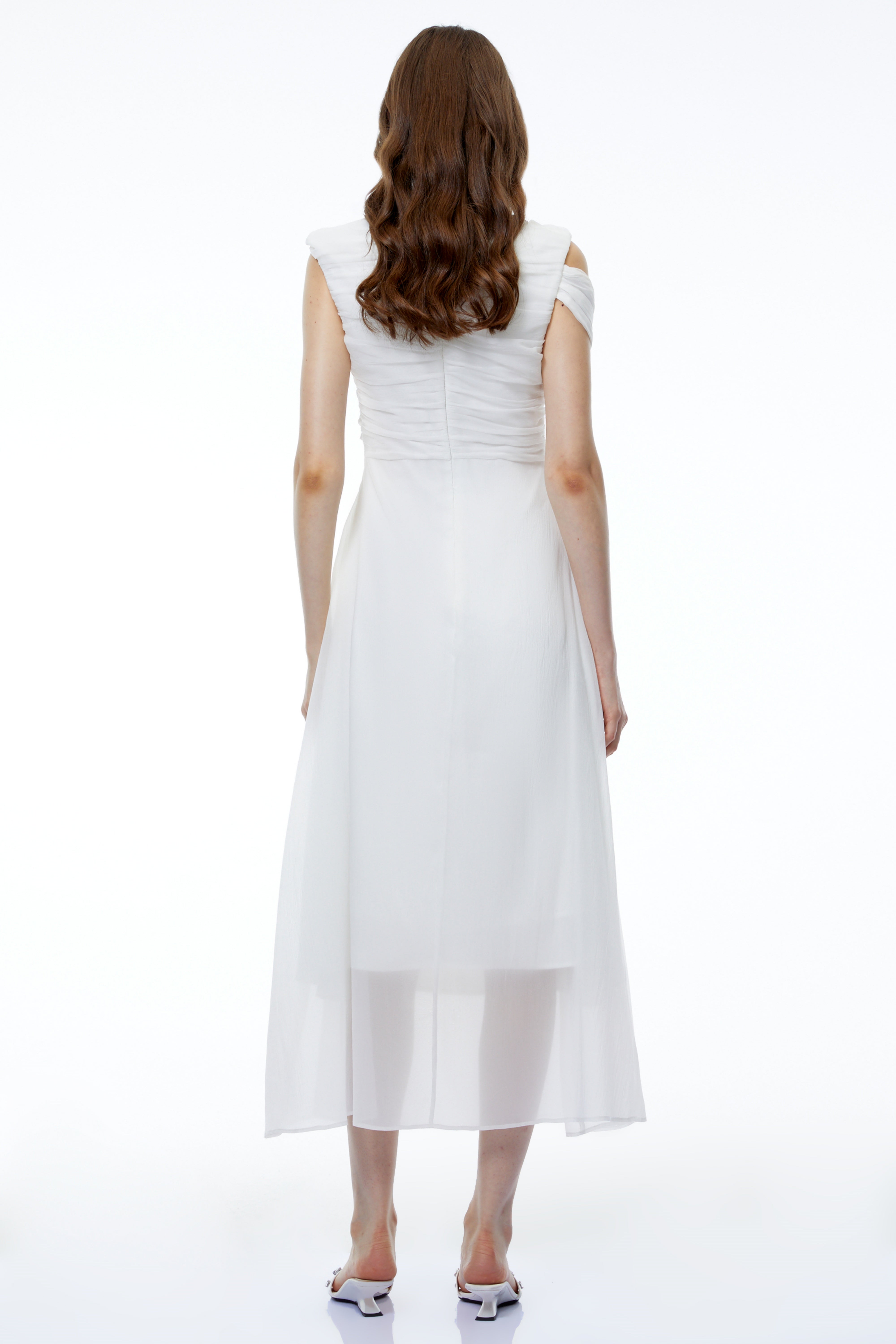 Penelope White Asymmetrical Sleeveless Maxi Dress