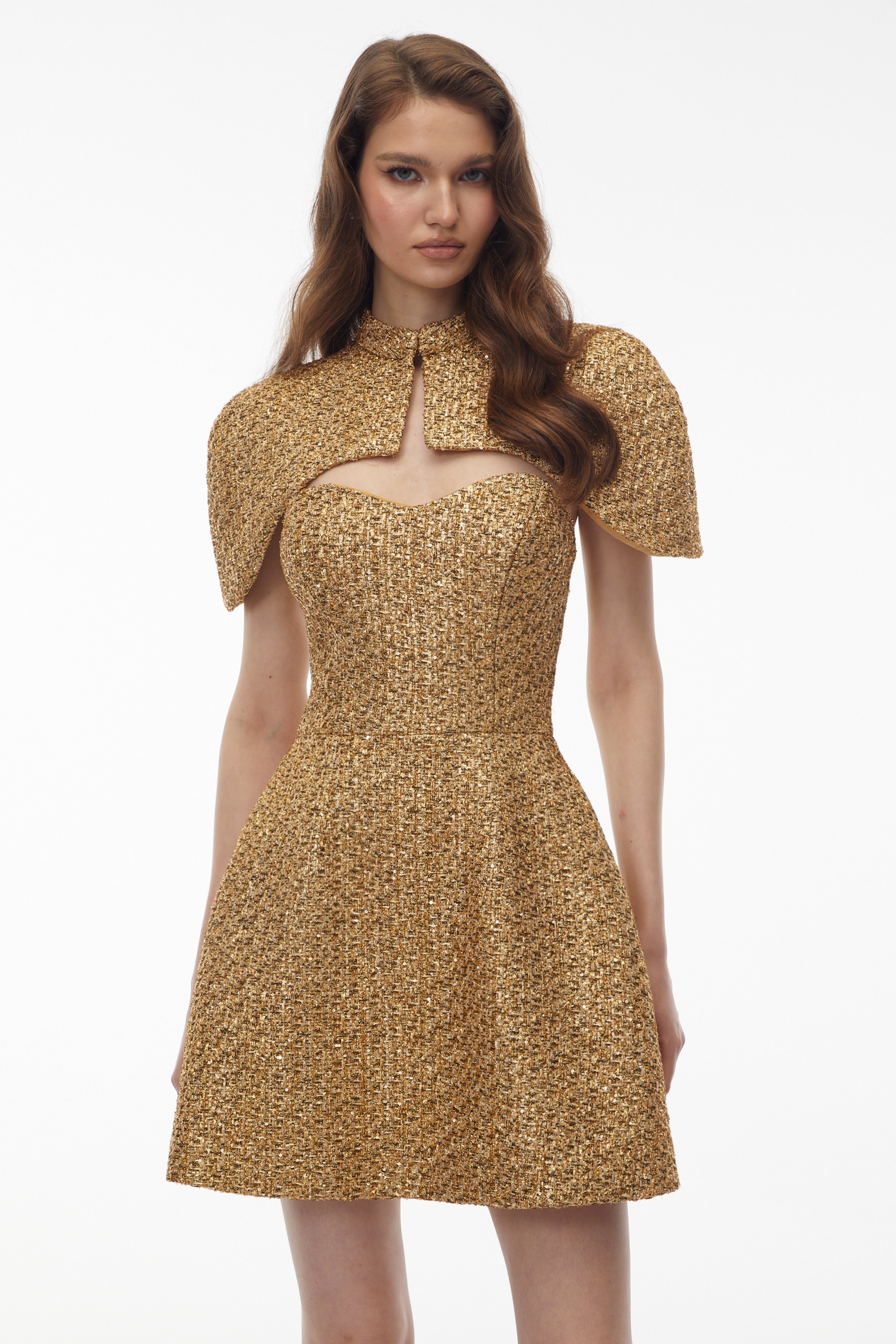 Penina Gold Cape Design Mini Dress