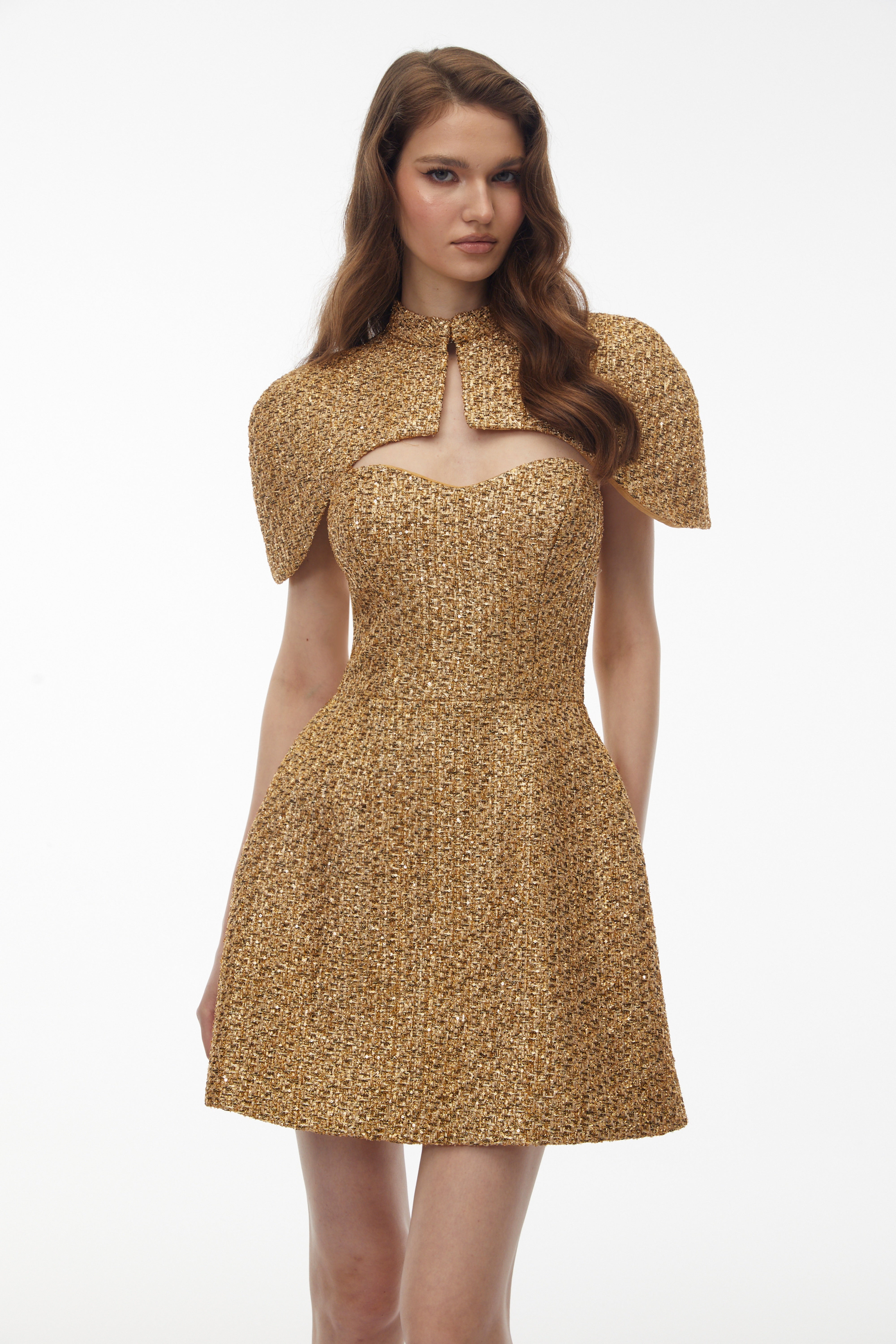Penina Gold Cape Design Mini Dress