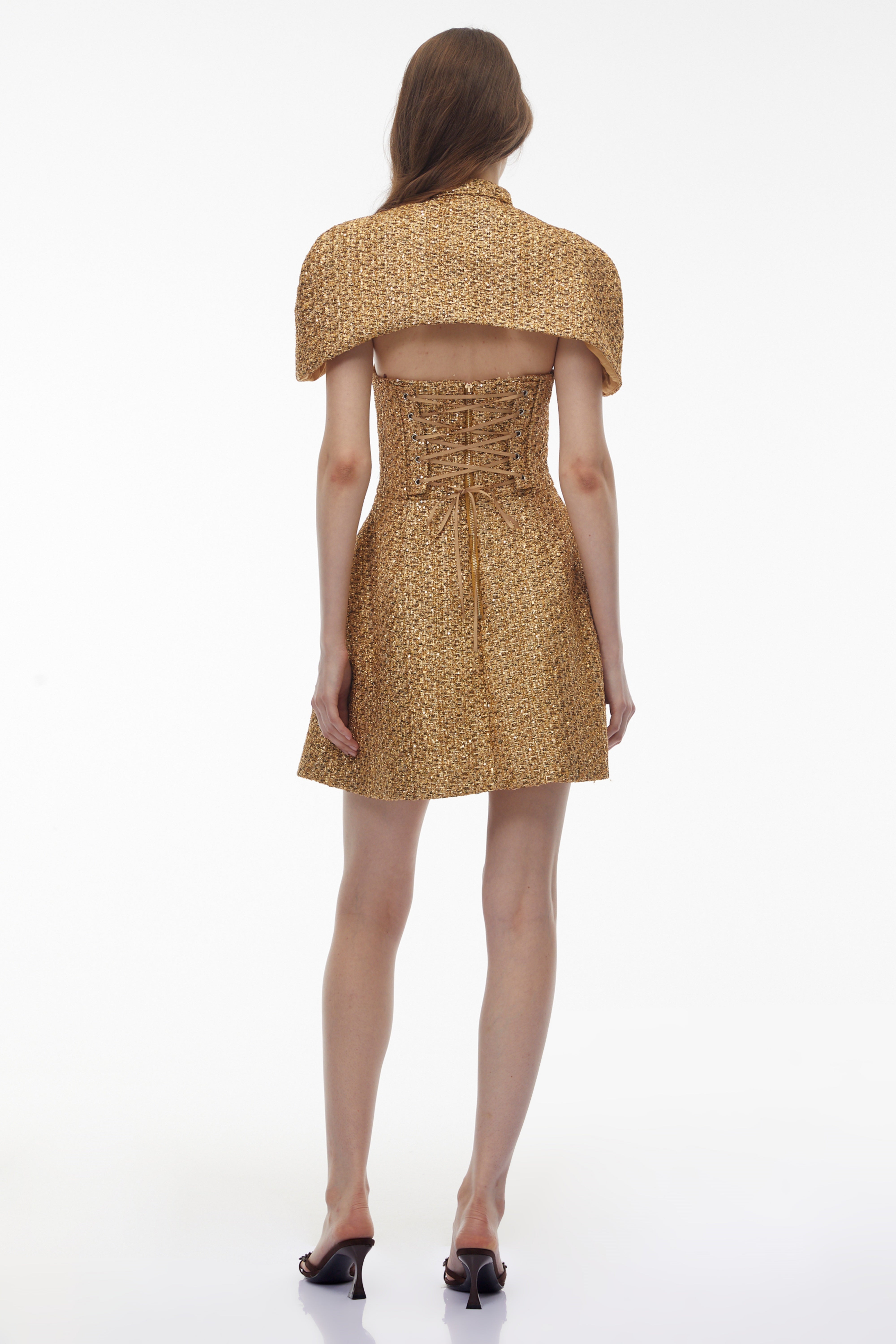 Penina Gold Cape Design Mini Dress