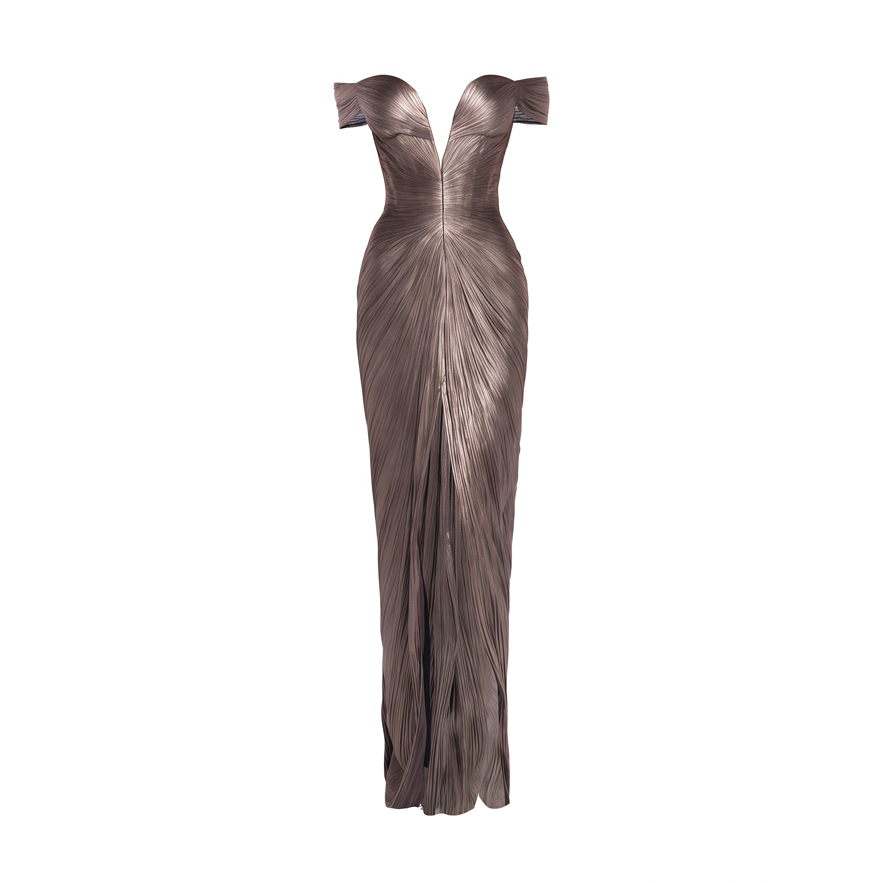 Pérola Bronze Gold Metallic Off Shoulder Maxi Dress