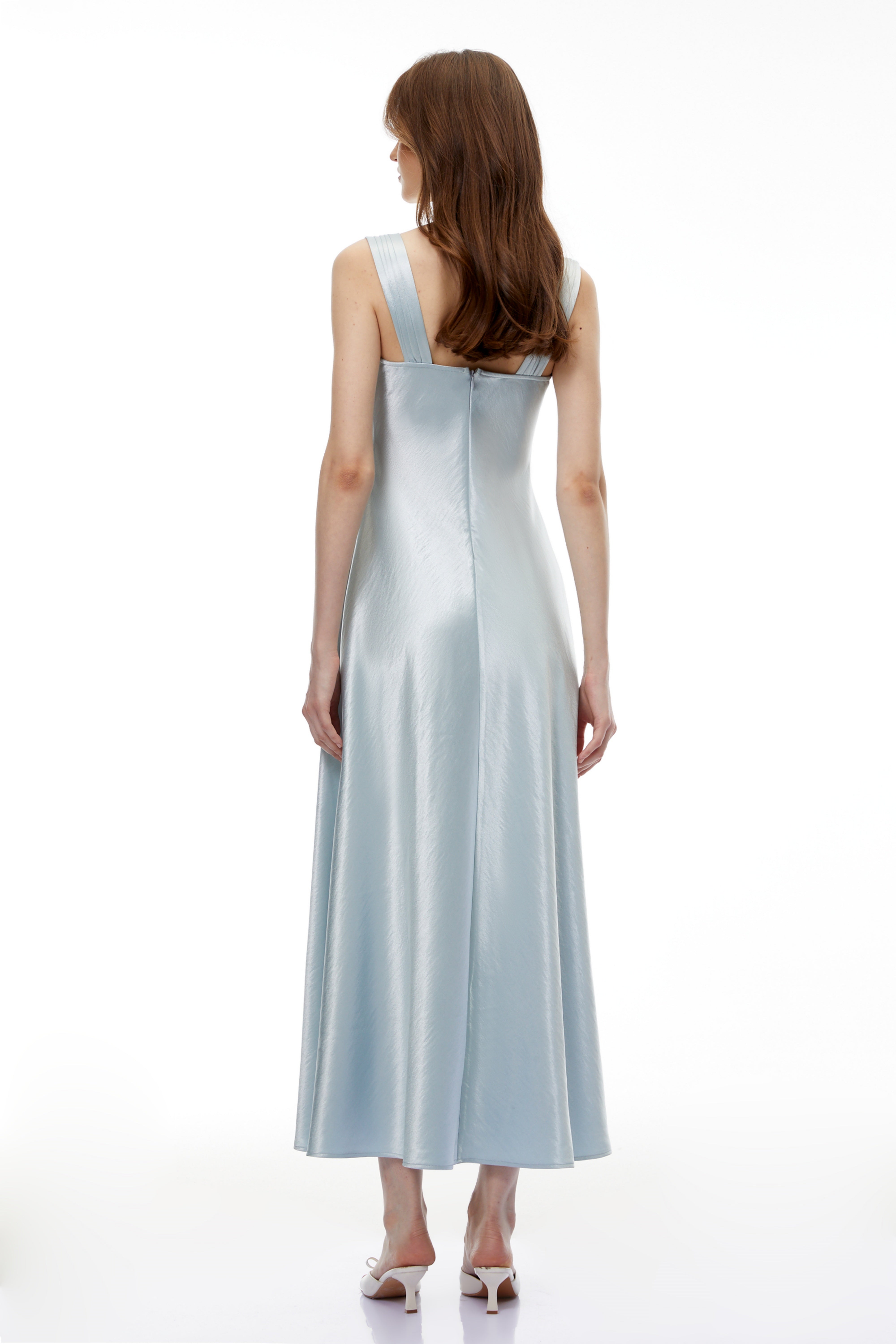 Perrine Cobalt Blue Embellished Satin Midi Dress
