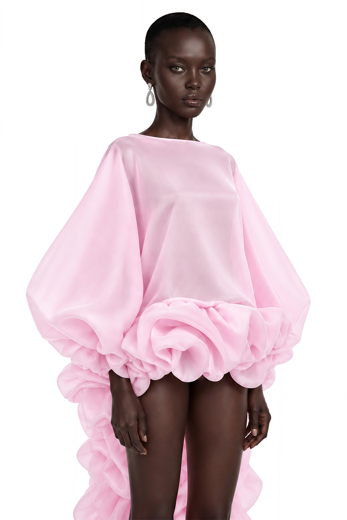 phaedra pink tiered ruffled blouse & midi skirt set