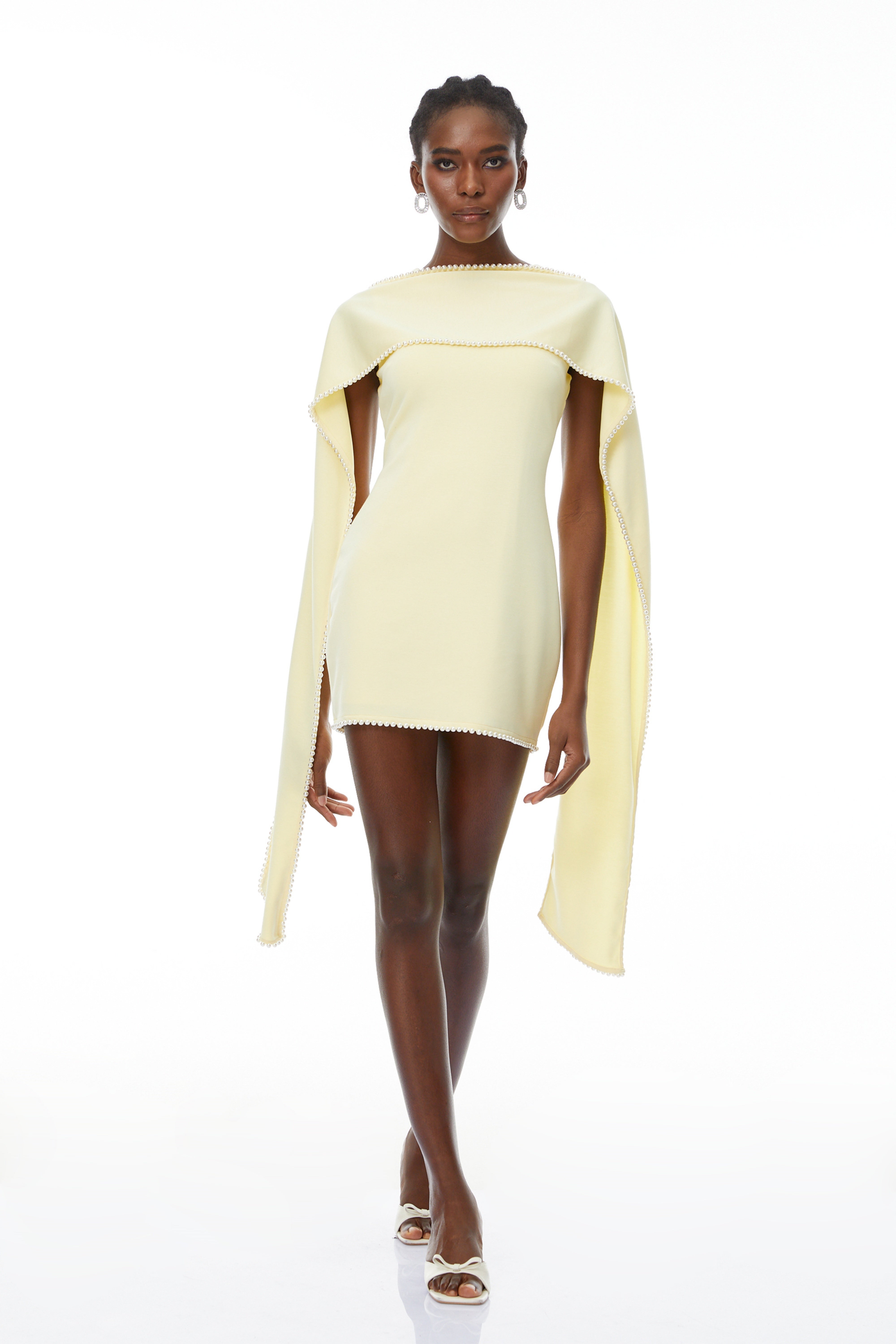 Piroska Yellow Sleeveless Pearl Trim Mini Dress (Final Sale-US Only)