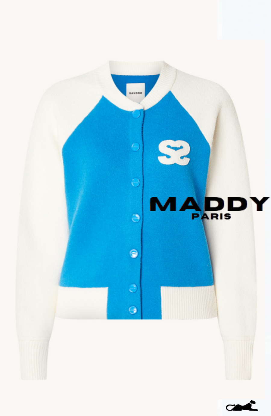 SANDRO Bolzano Varsity Color Block Bouclé Cardigan - Blue