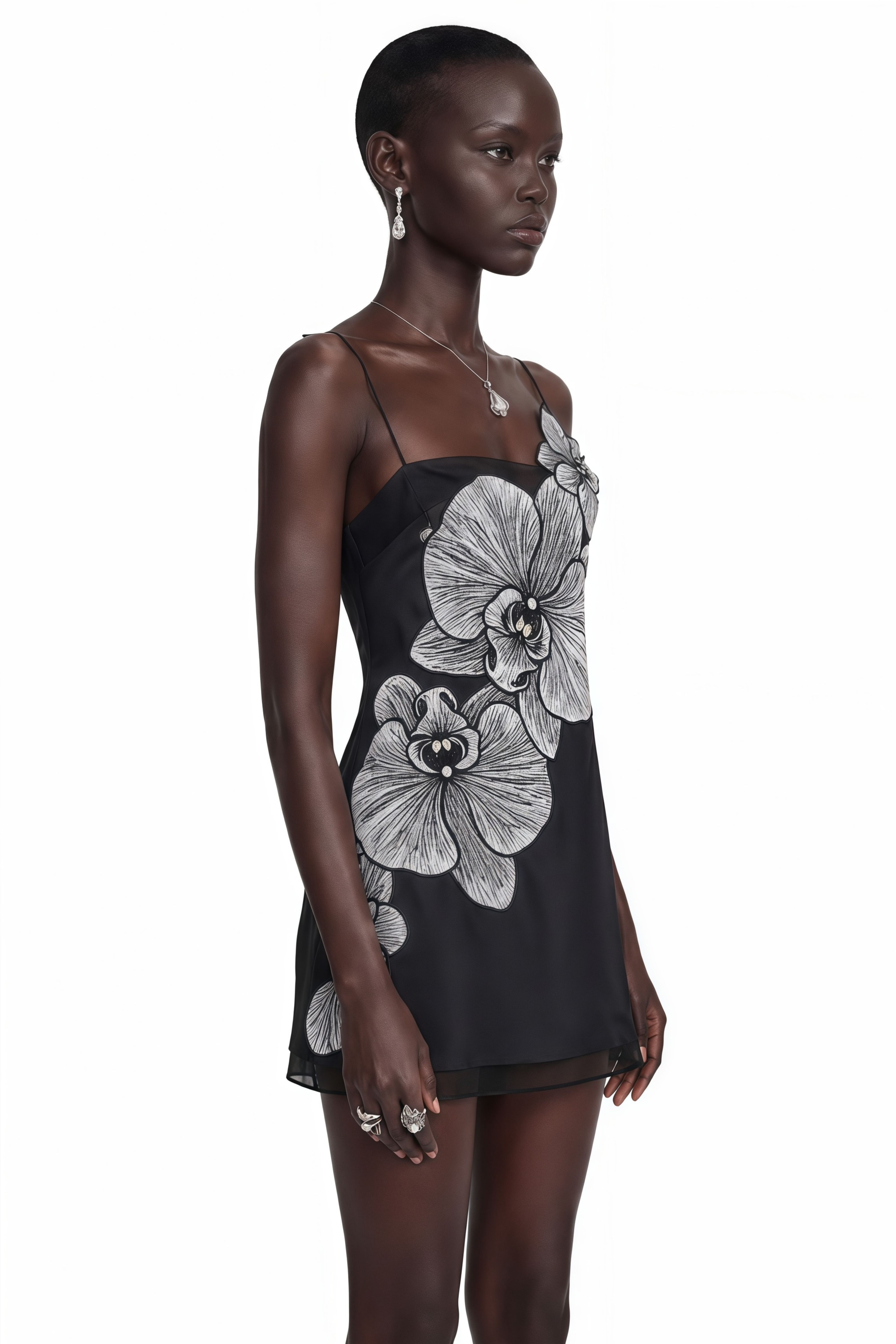 Prairie Black Halterneck Mini Dress with 3D Florals