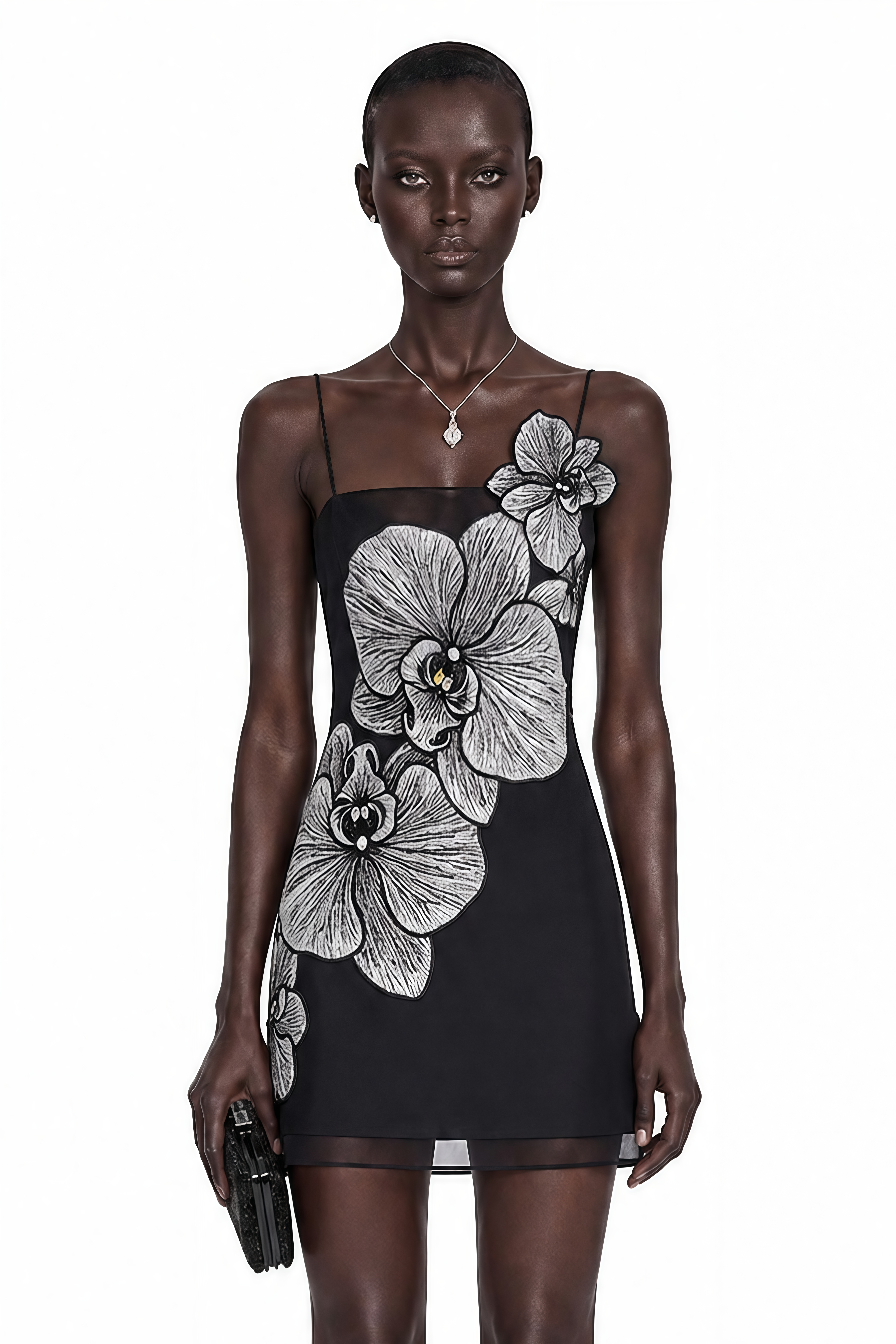 Prairie Black Halterneck Mini Dress with 3D Florals