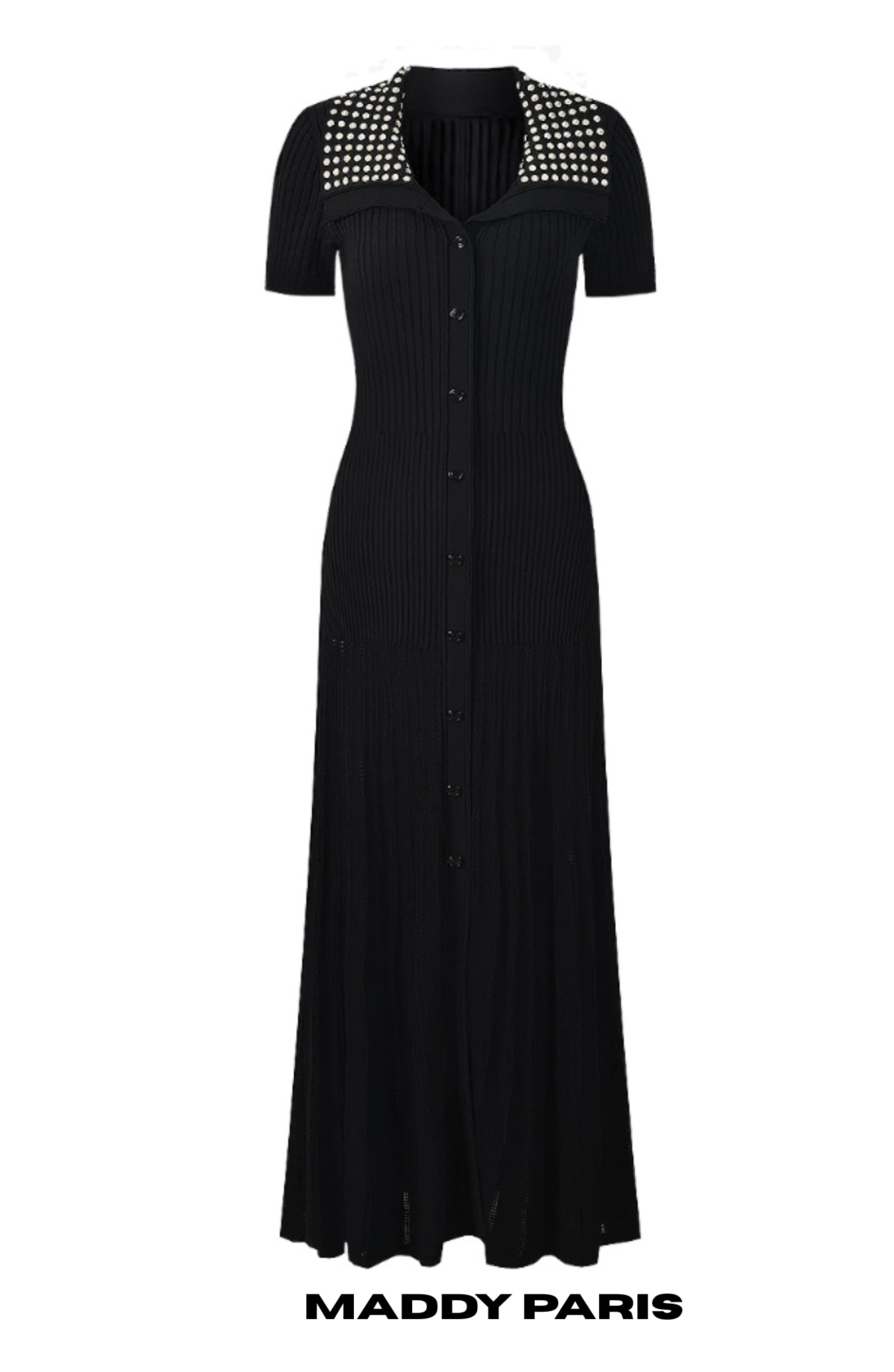 SANDRO KNIT MAXI DRESS WITH STUDS- BLACK