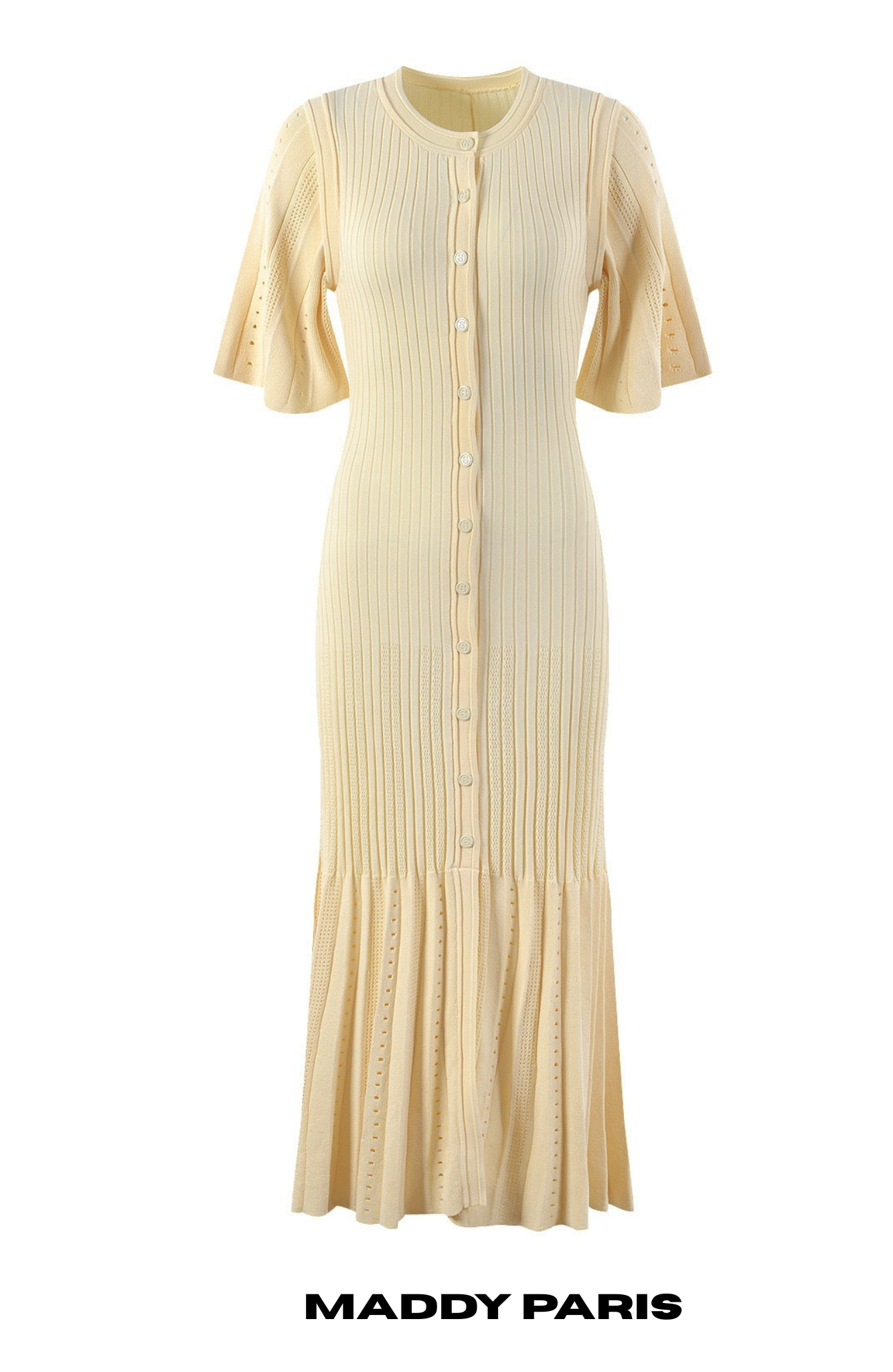 Sandro Fine-knit midi dress with openwork design yellow/beige
