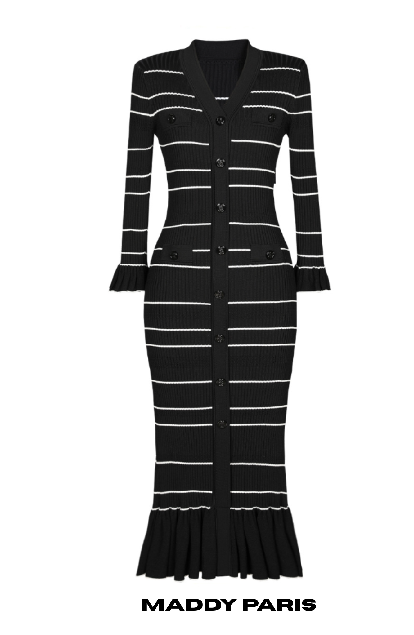 SANDRO ELINE KNIT MIDI DRESS - BLACK