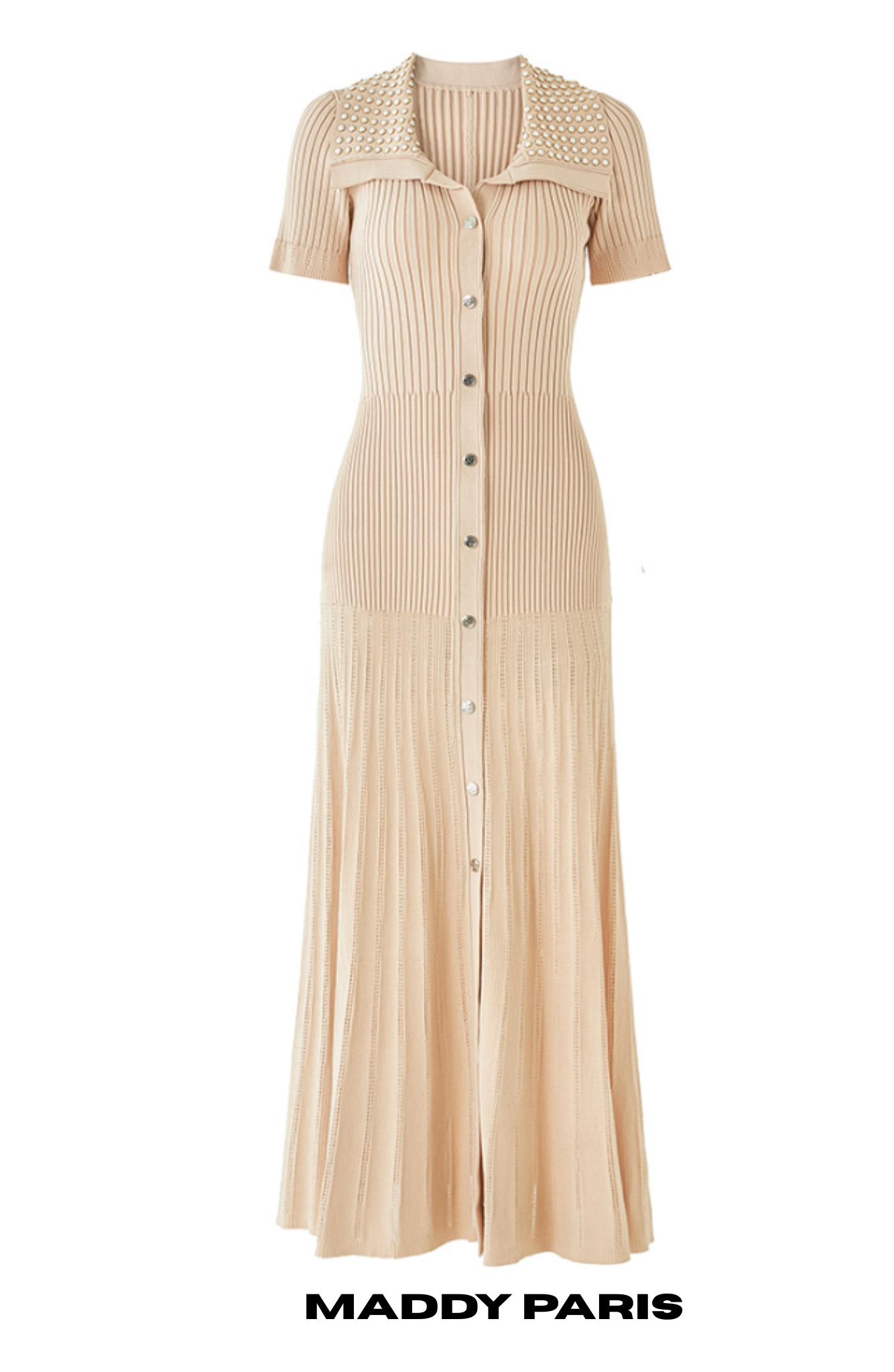 SANDRO KNIT MAXI DRESS WITH STUDS- Beige