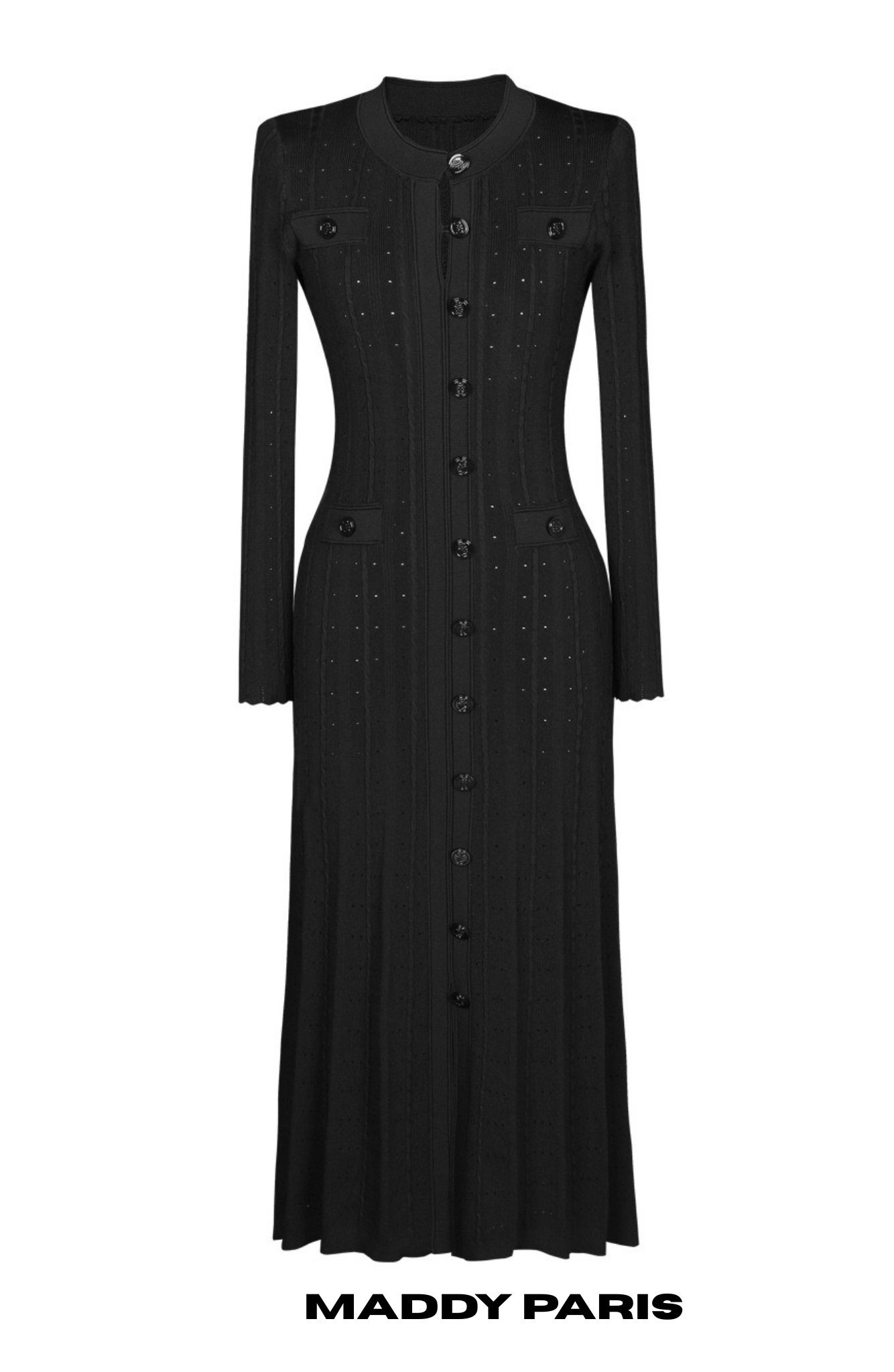 SANDRO GISELLE CREPE LONG SLEEVE MIDI DRESS - BLACK