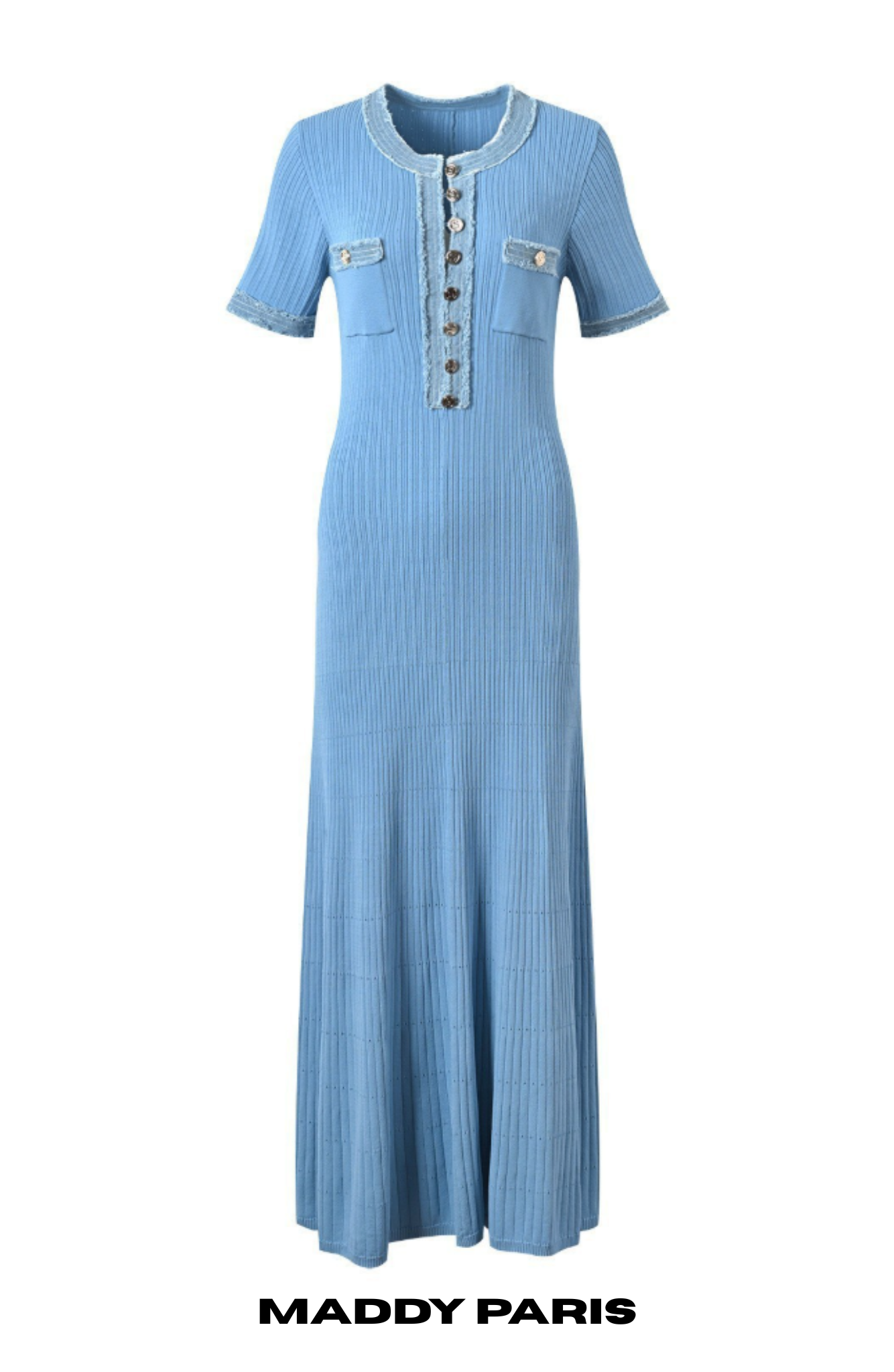 SANDRO Knit And Denim Midi Dress - Blue