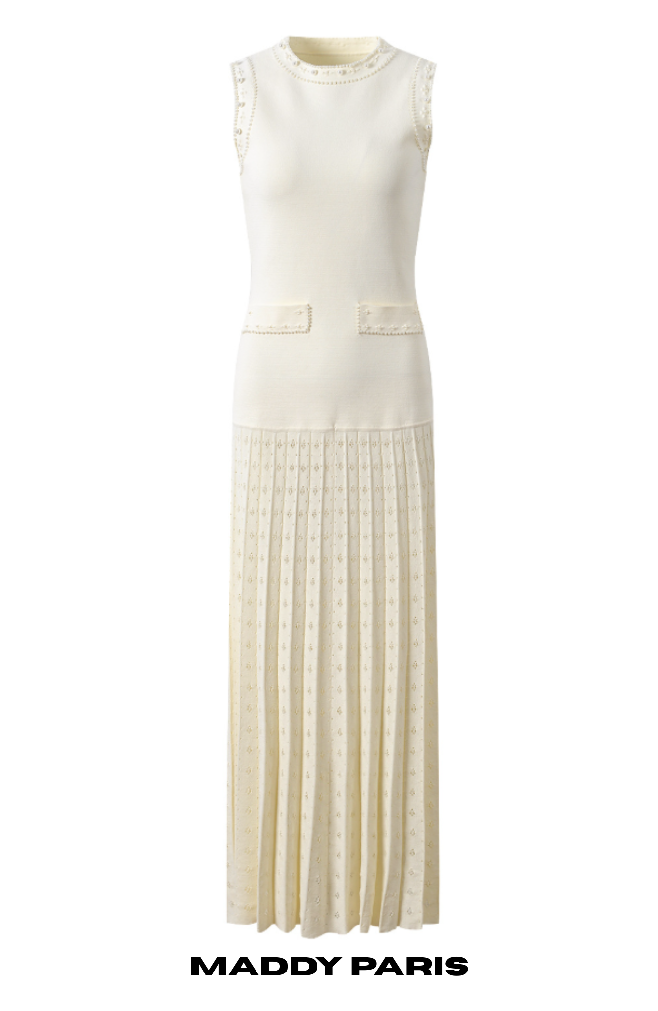 MADDY PARIS Donatienne white faux-pearl knitted maxi dress - Beige