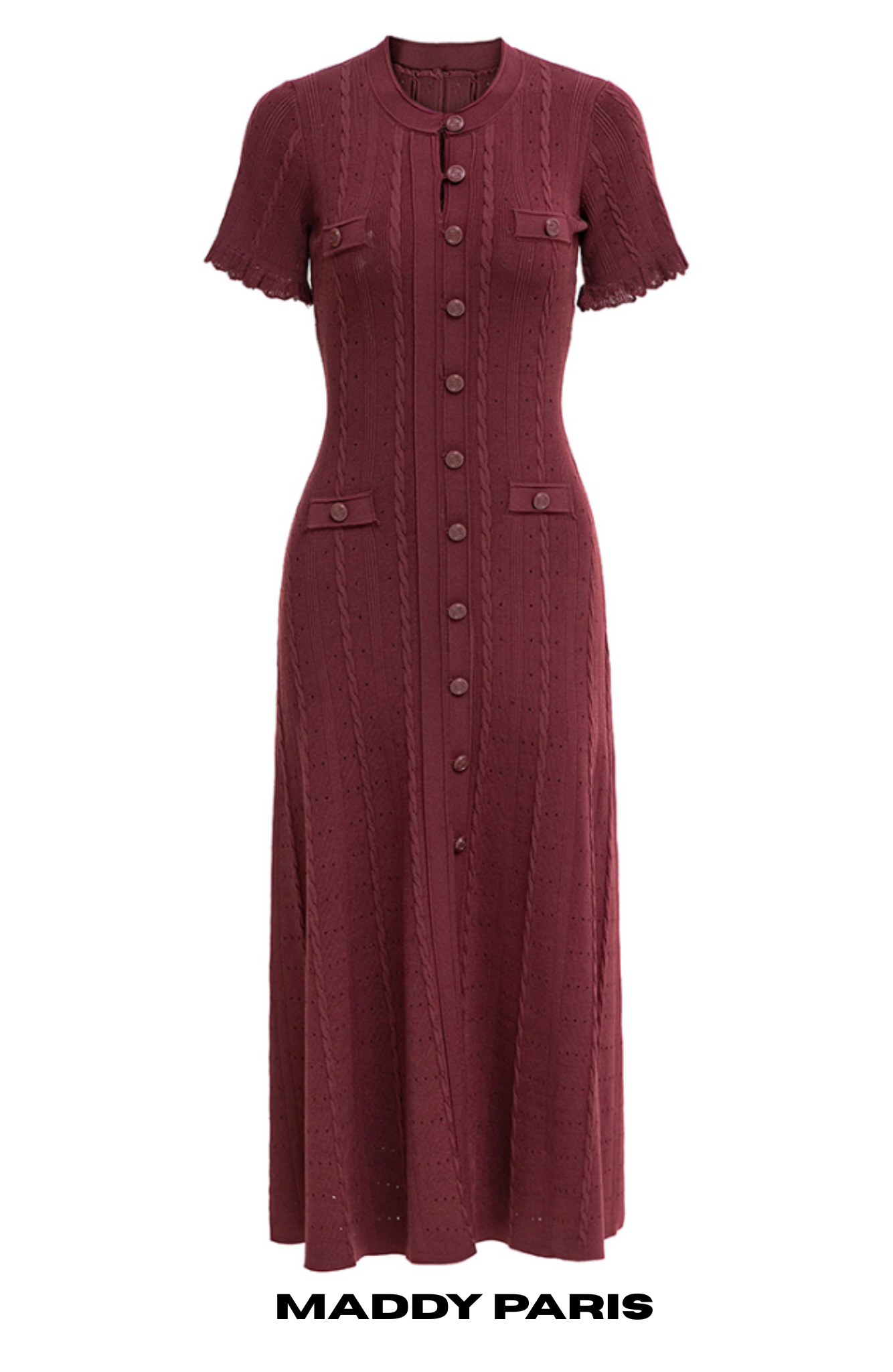 SANDRO GENEVIÈVE KNIT BUTTON-DOWN MAXI DRESS - BORDEAUX DARK RED