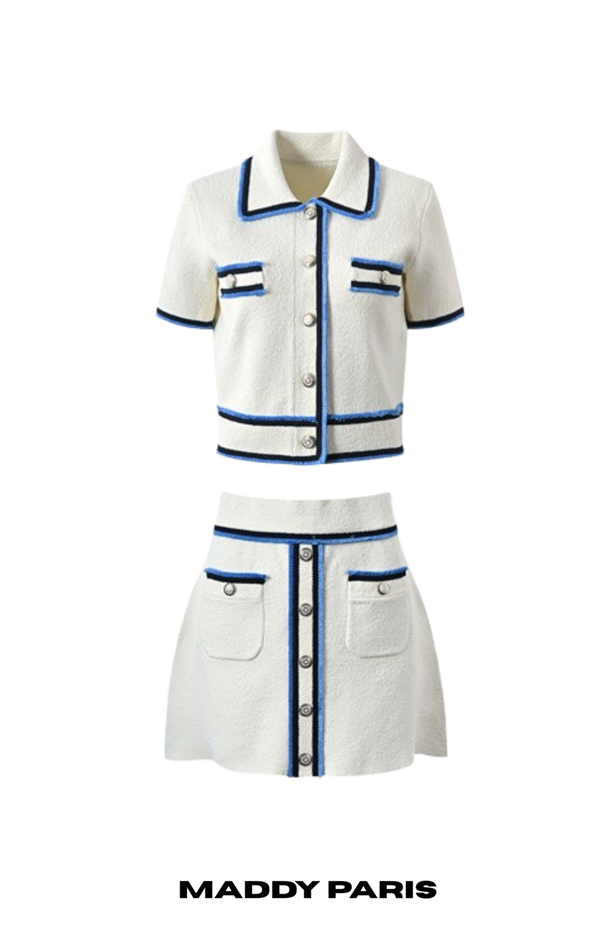 Sandro - ❤️Sandro2022新作　新品　白トップス＋スカート　上下セット　綺麗上品 Sandro Contrast Trim Textured Knit Top and Skirt Set - White