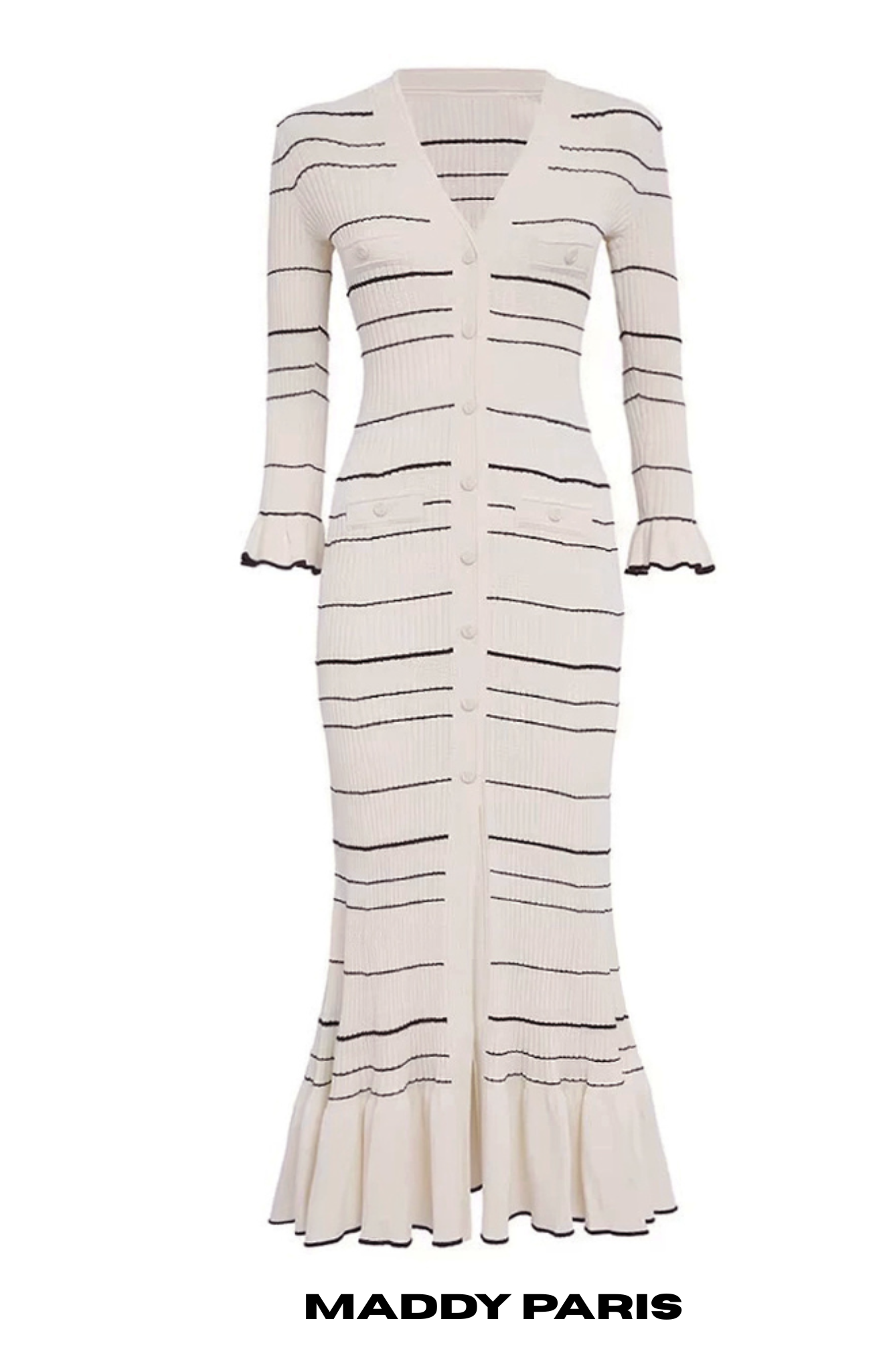 SANDRO SERAPHINA KNIT MIDI DRESS - WHITE