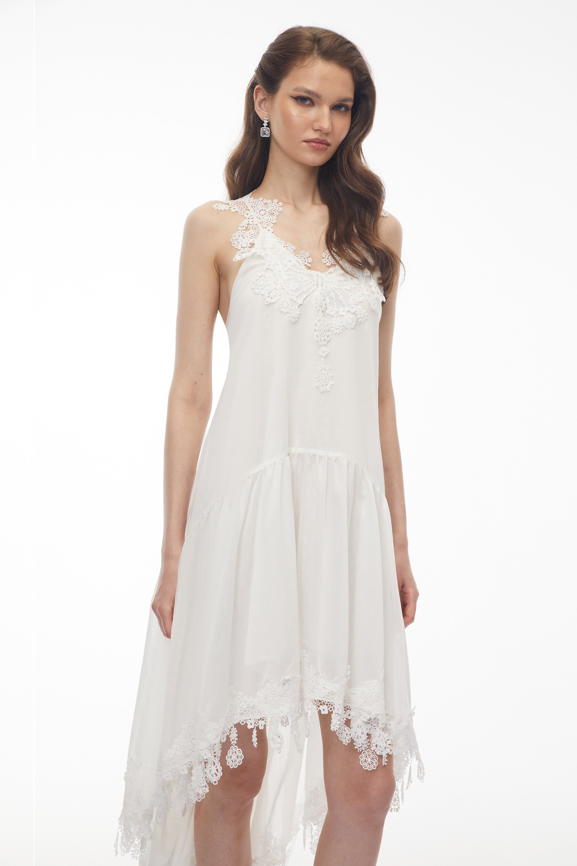 Qadesh White Floral Lace Sleeveless Midi Dress Qadesh White Floral Lace Sleeveless Midi Dress