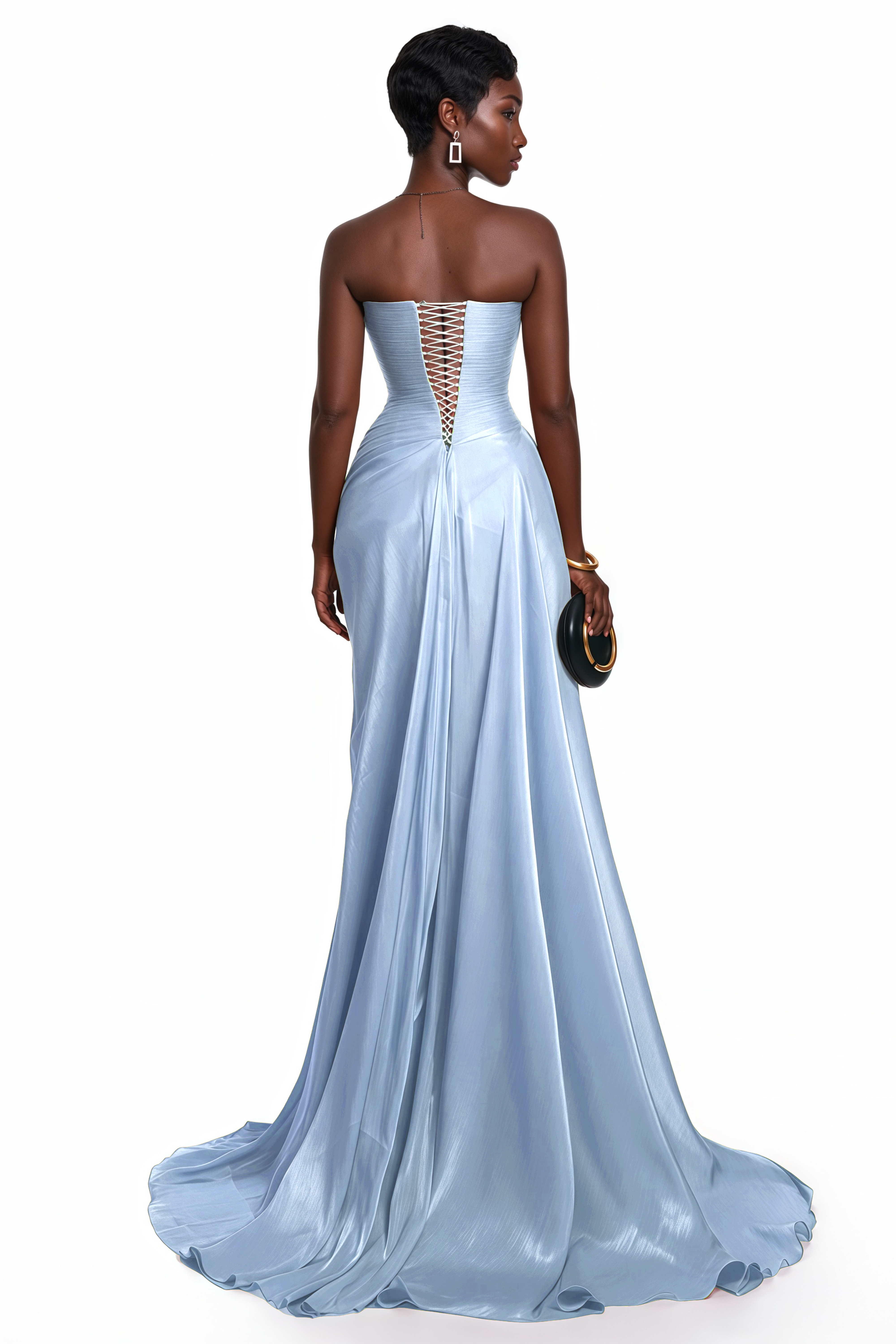 Querubina Blue Asymmetrical Ruched Maxi Dress