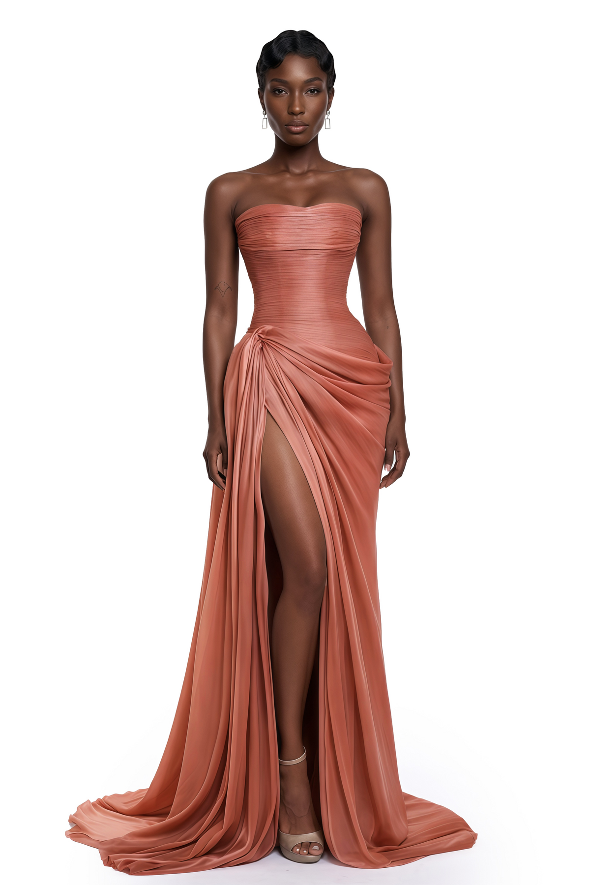 querubina pink asymmetrical ruched maxi dress