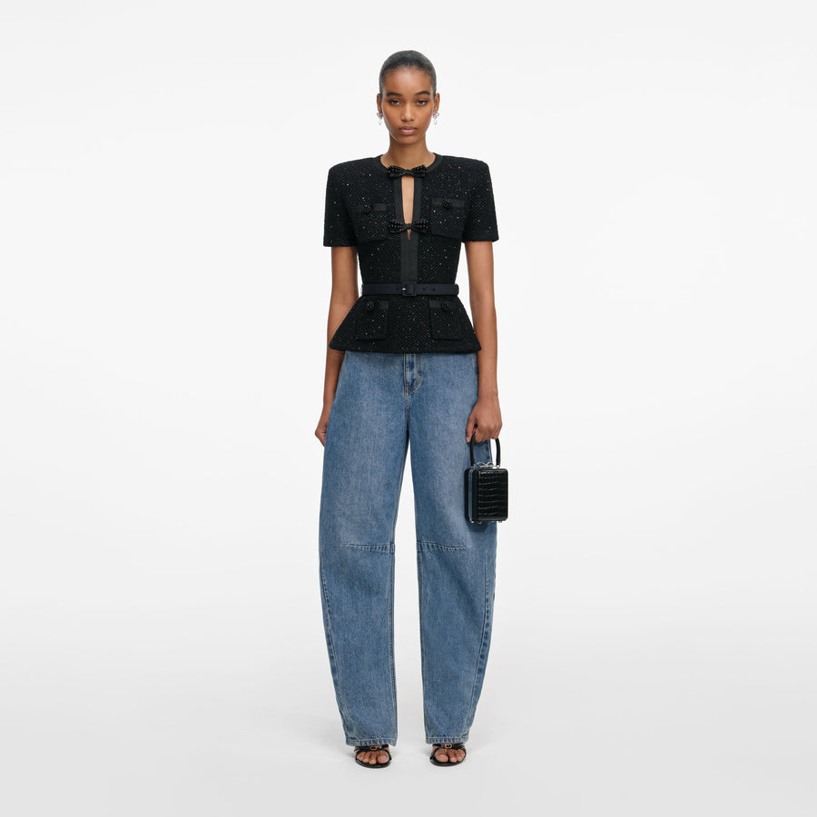 Black Sequin Knit Top