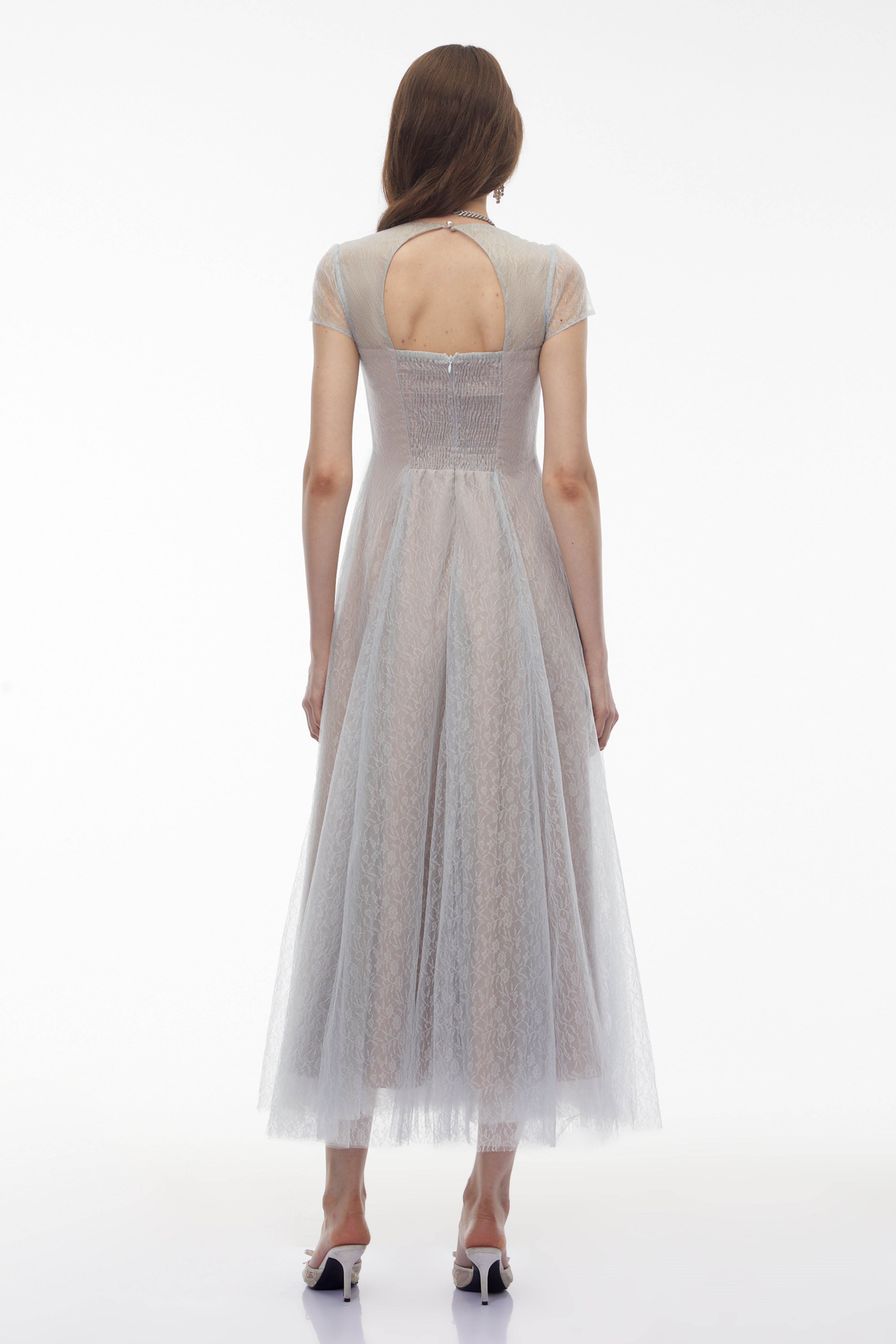 Radiya Blue Floral Lace Pleated Maxi Dress (Final Sale-US Only)