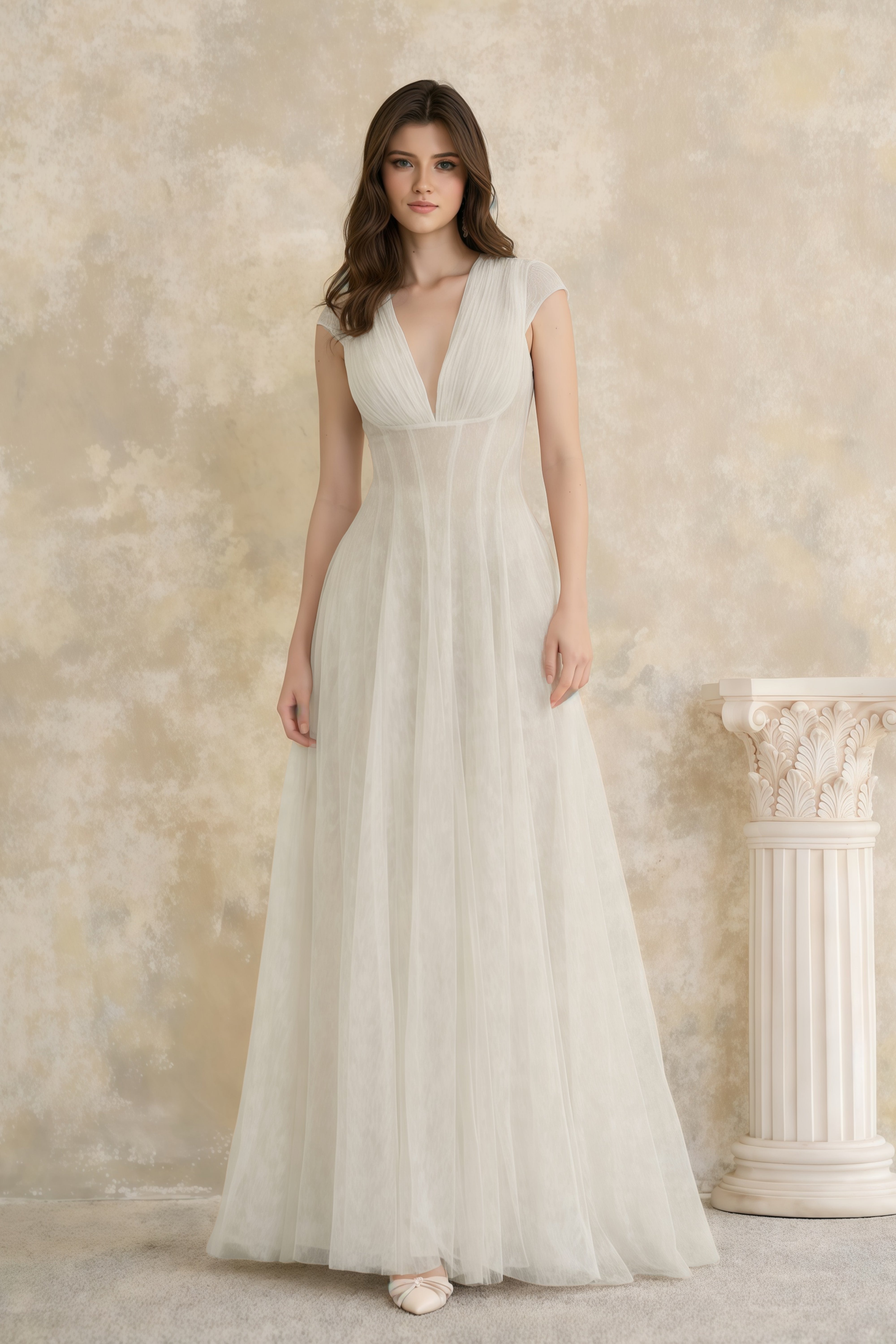 Radiya Cream White Floral Lace Pleated Maxi Dress