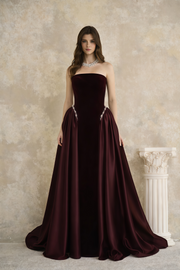Raffaella Burgundy Pearl Trim Maxi Gown (Final Sale-US Only)