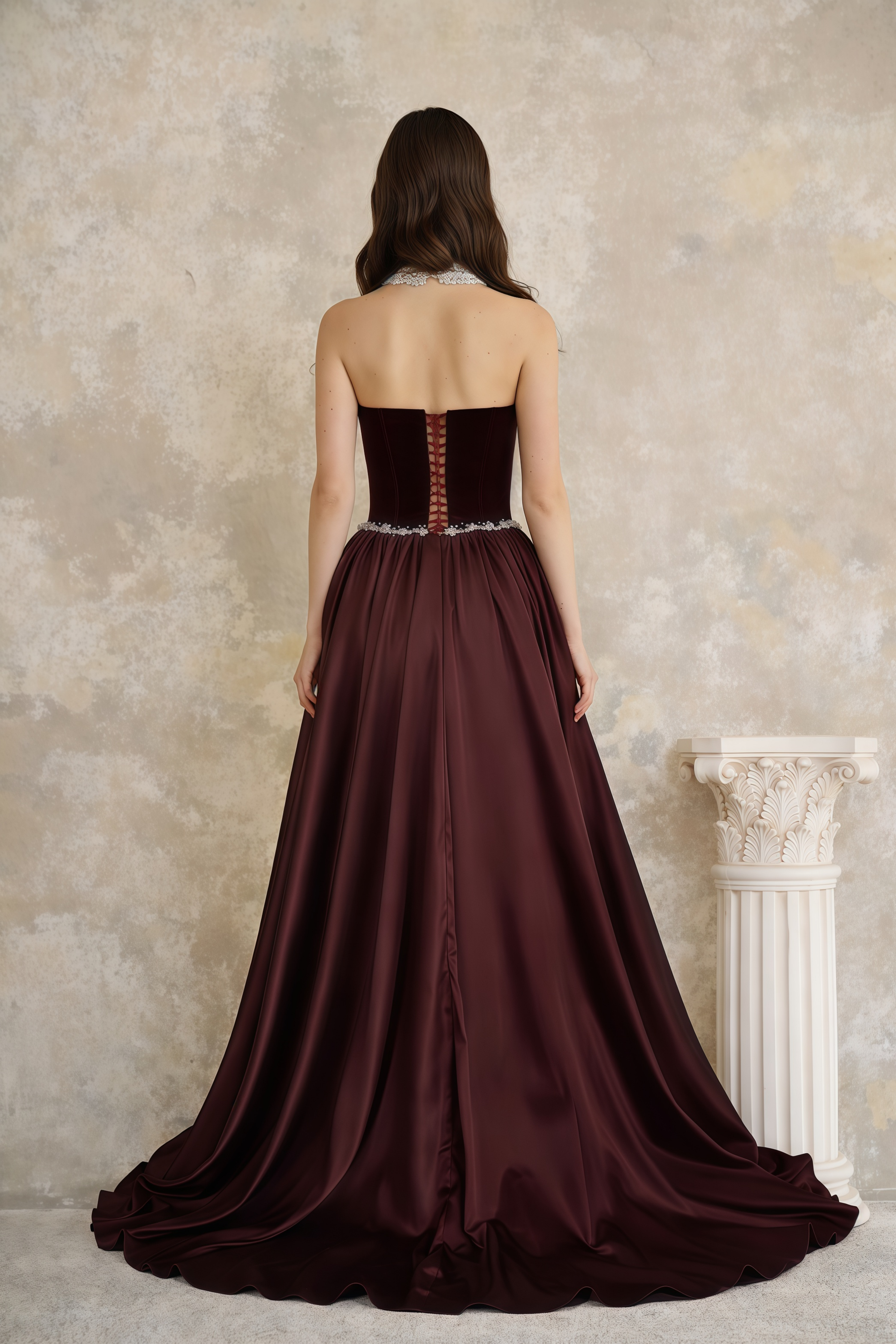 Raffaella Burgundy Pearl Trim Maxi Gown (Final Sale-US Only)