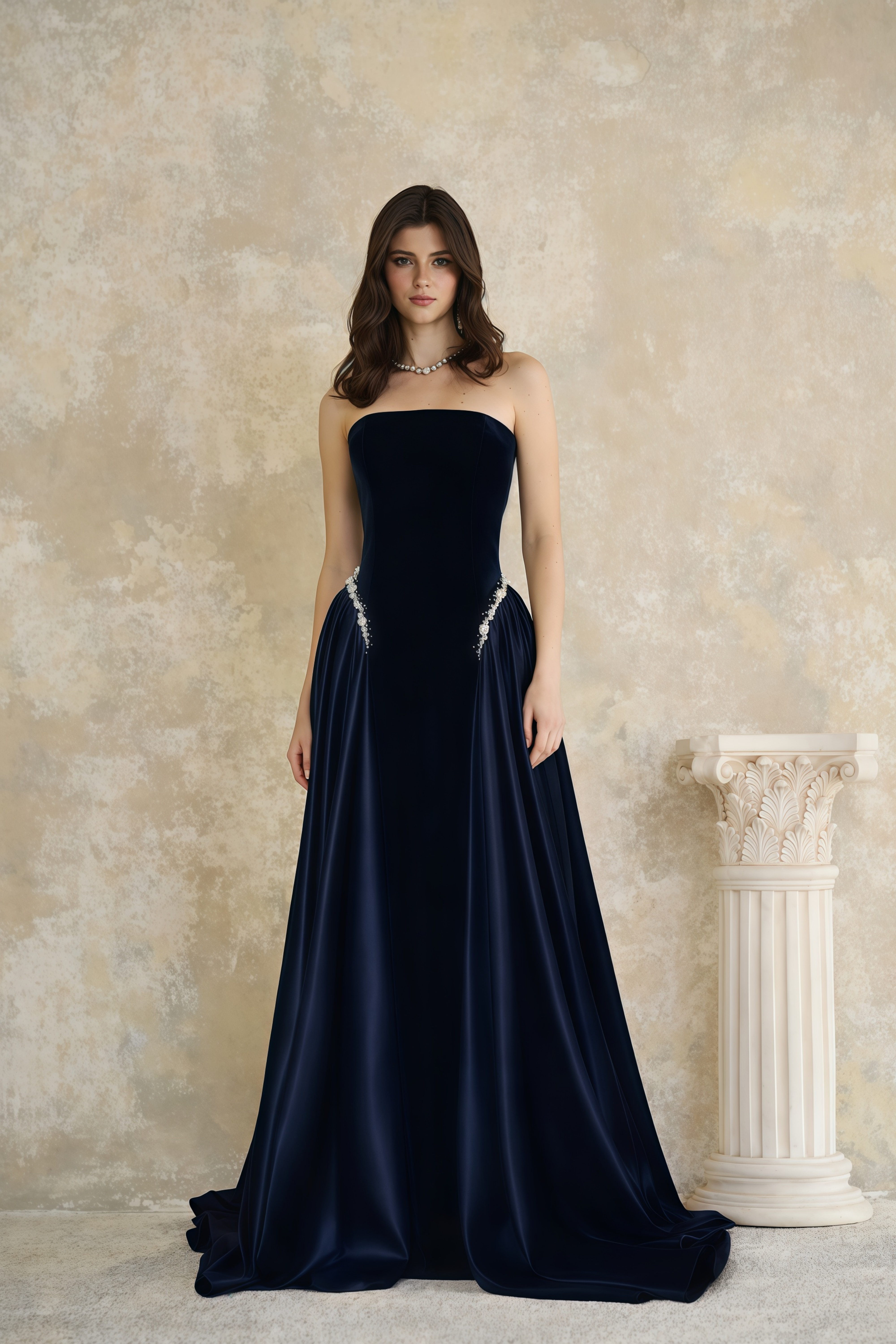 Raffaella Sapphire Pearl Trim Maxi Gown (Final Sale-US Only)
