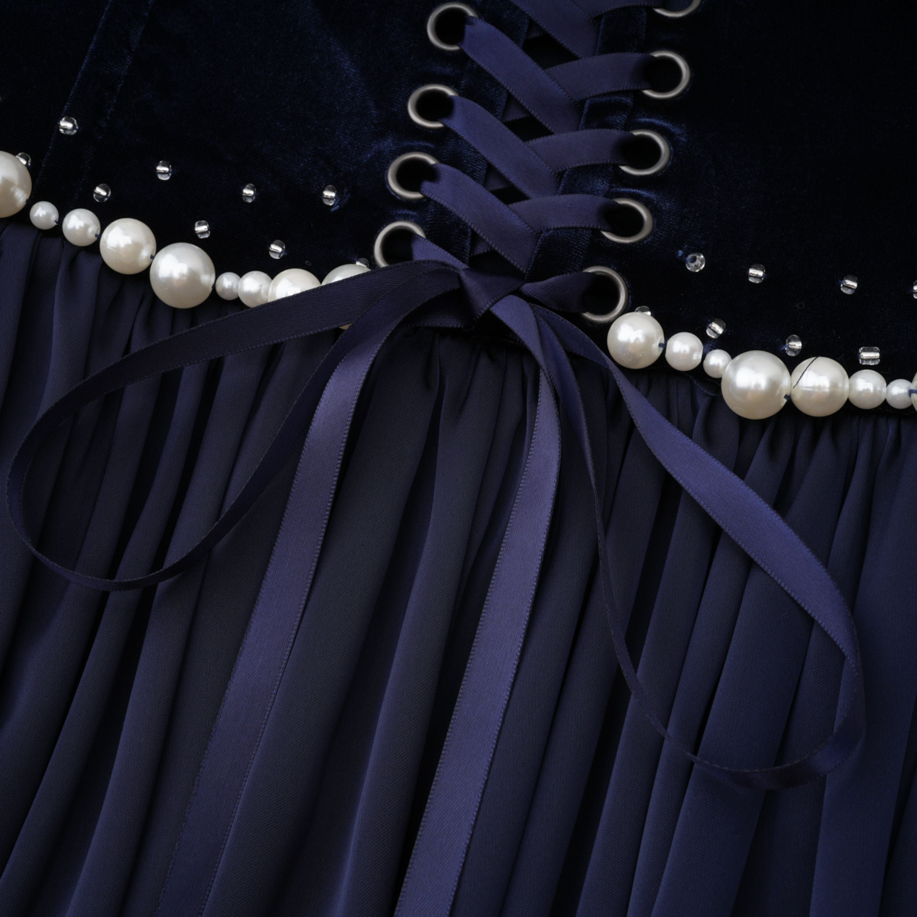 Raffaella Sapphire Pearl Trim Maxi Gown