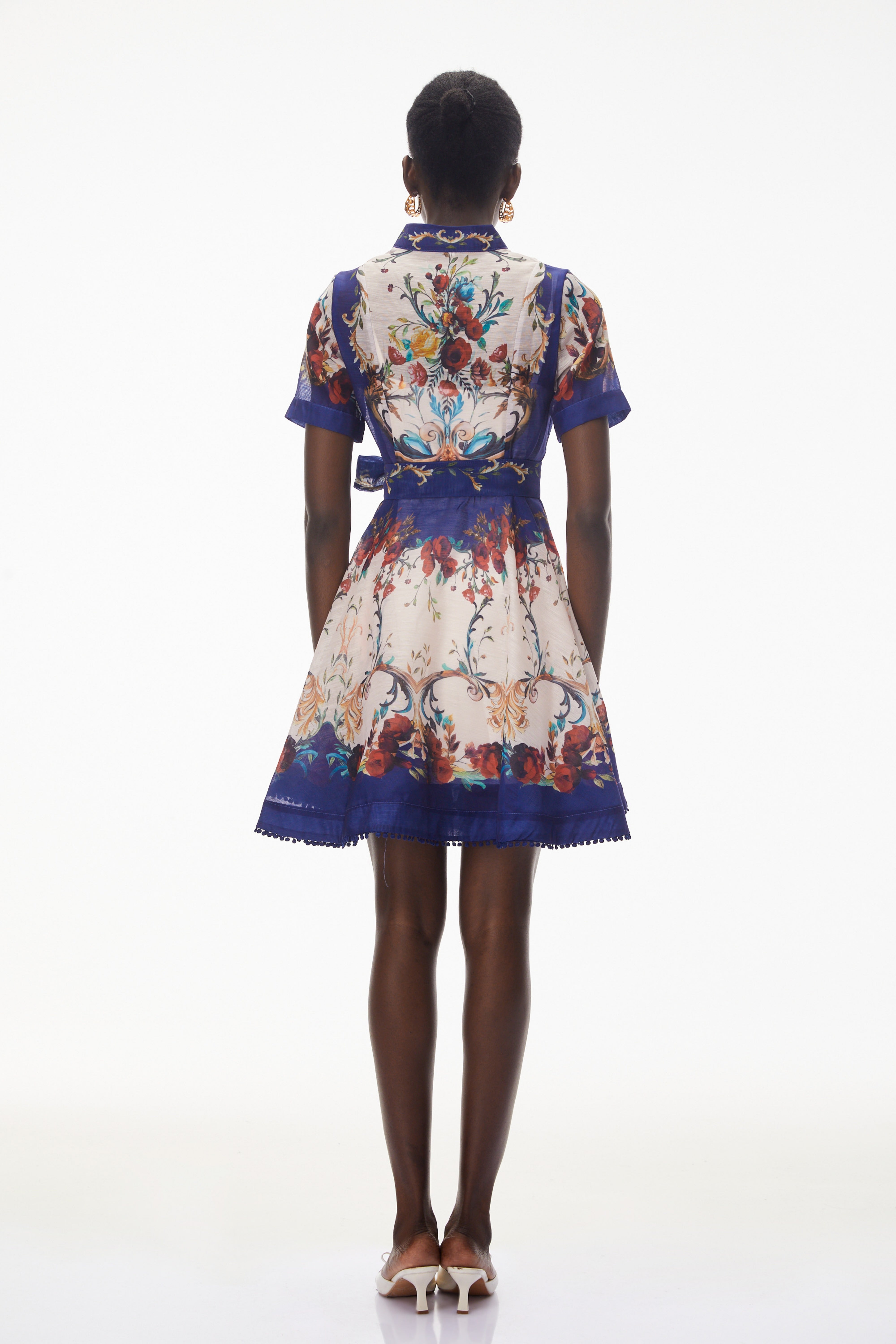 Rahab Blue Color Block Floral Print Mini Dress