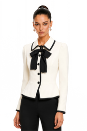 Raina Ivory Contrast Bow Collar Cropped Blazer