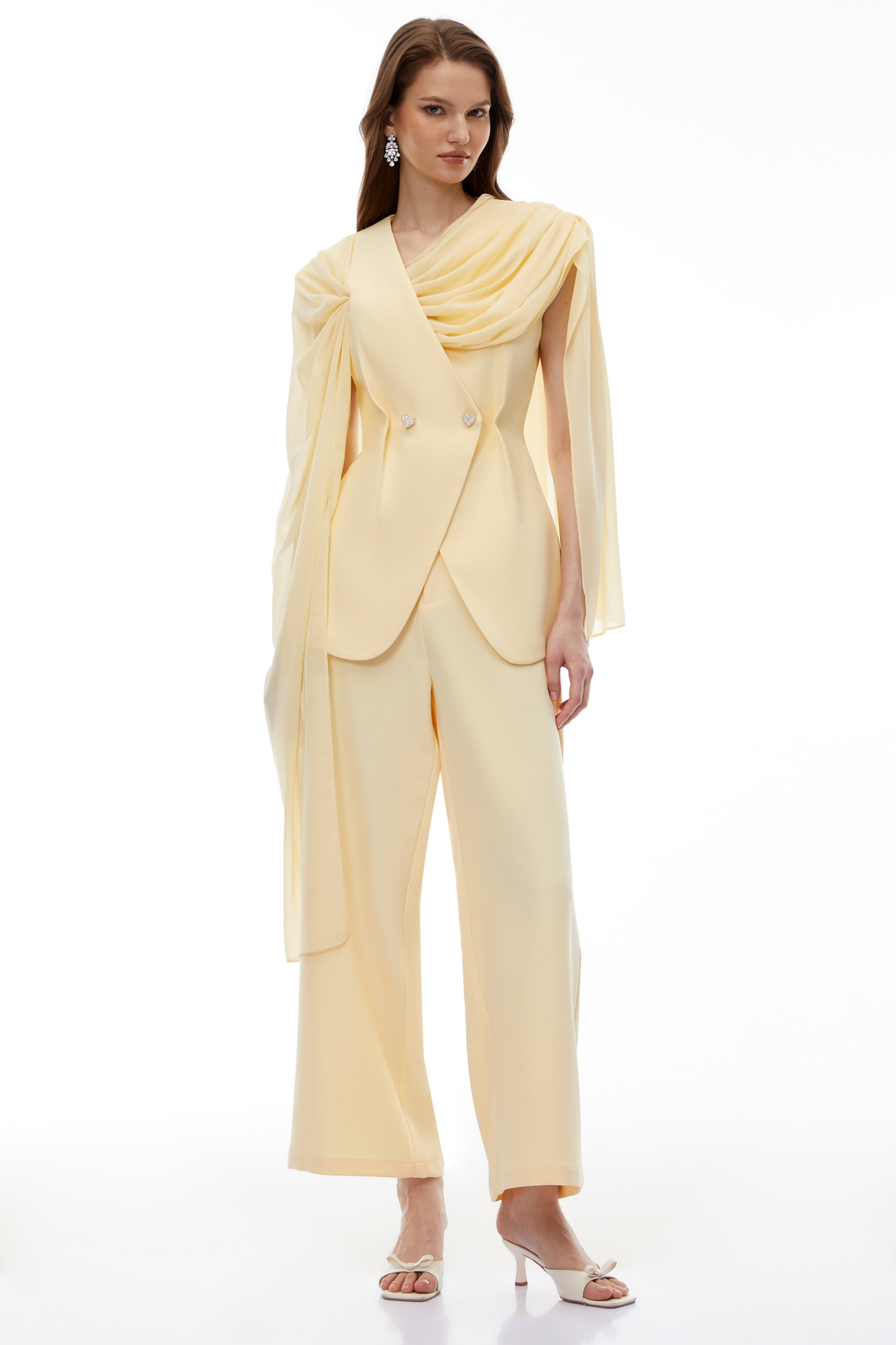 Raisa Yellow Draped Cape Top & Trousers Set