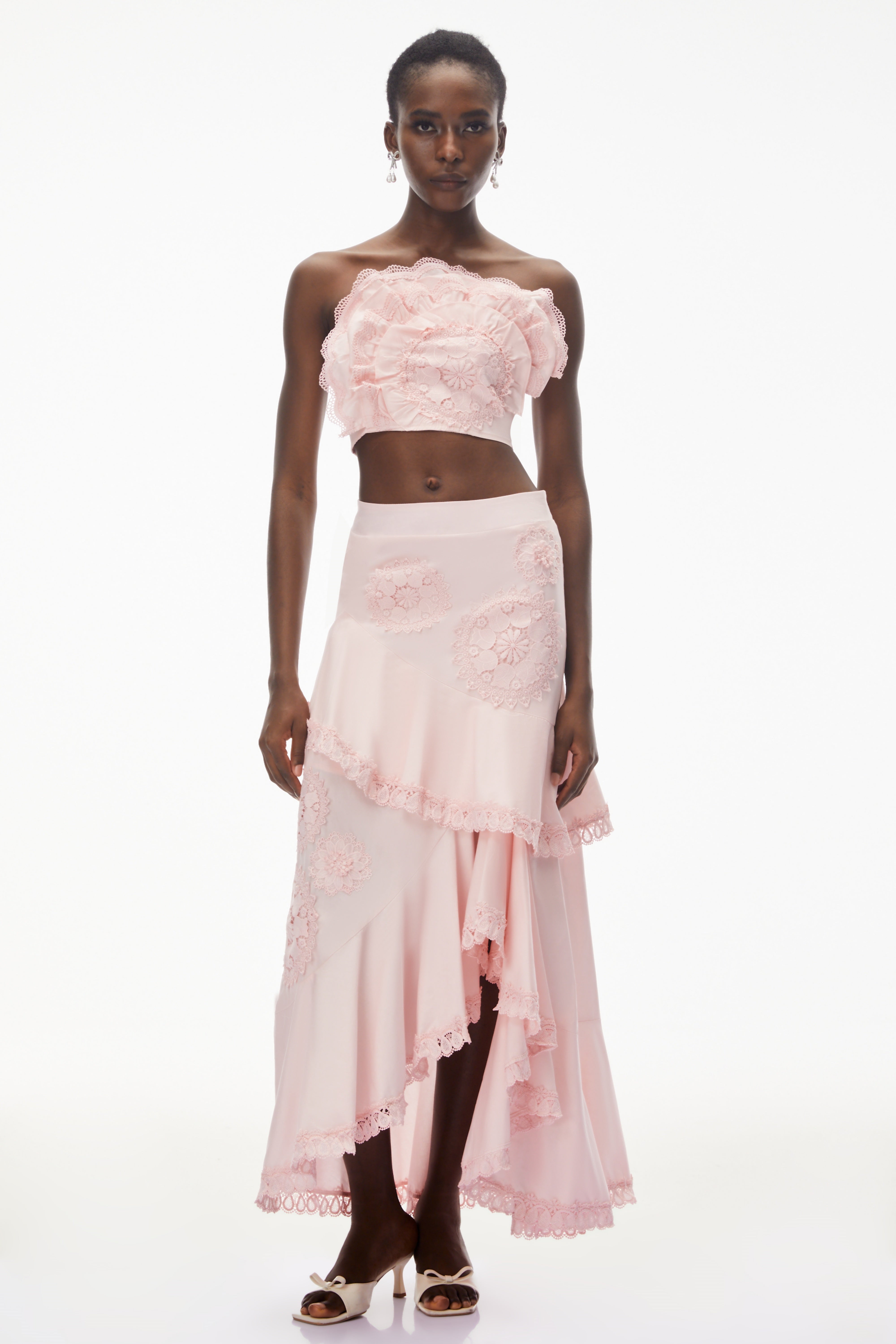 Rayhana Pink Ruffled Top & Floral Fishtail Skirt Set