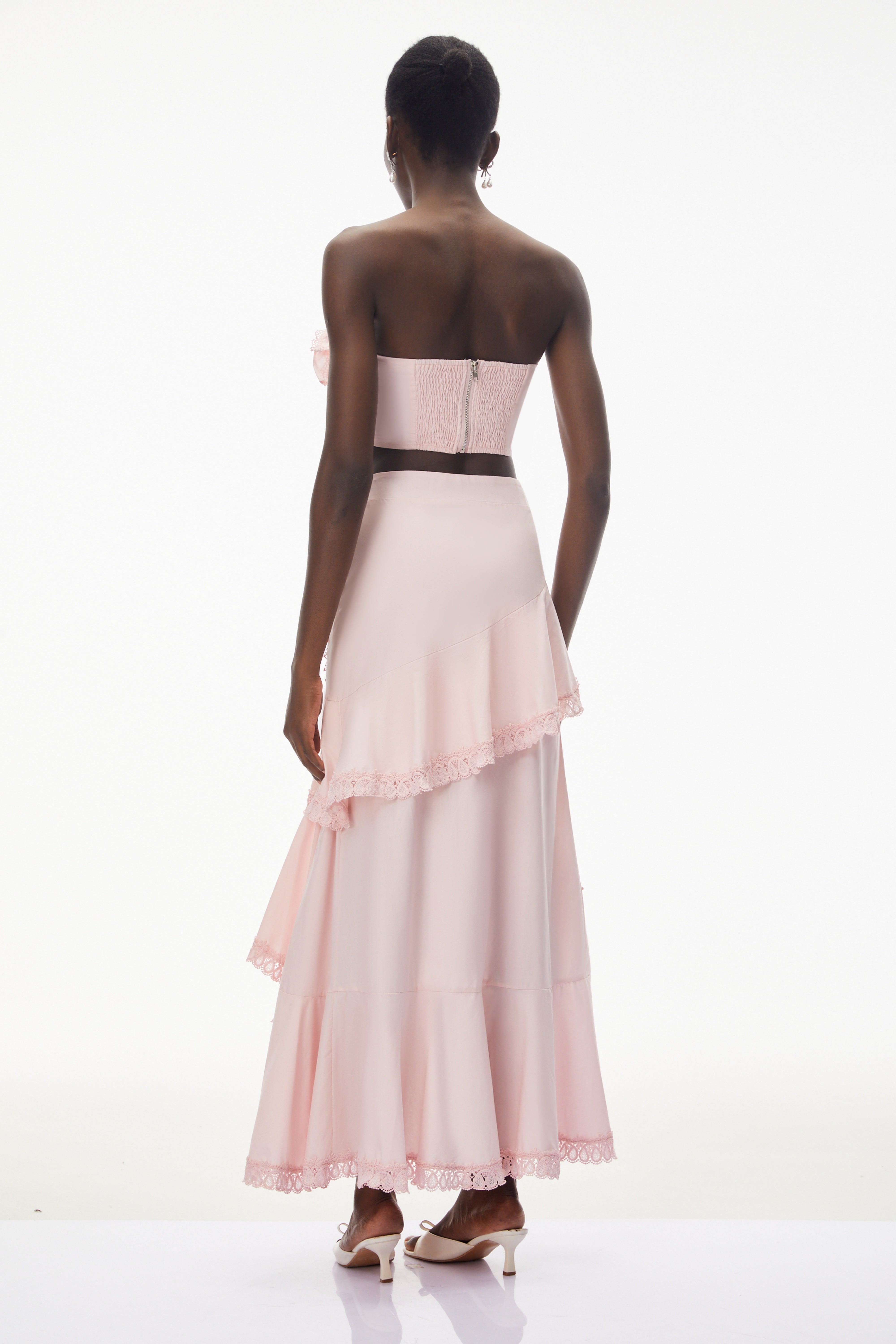 Rayhana Pink Ruffled Top & Floral Fishtail Skirt Set