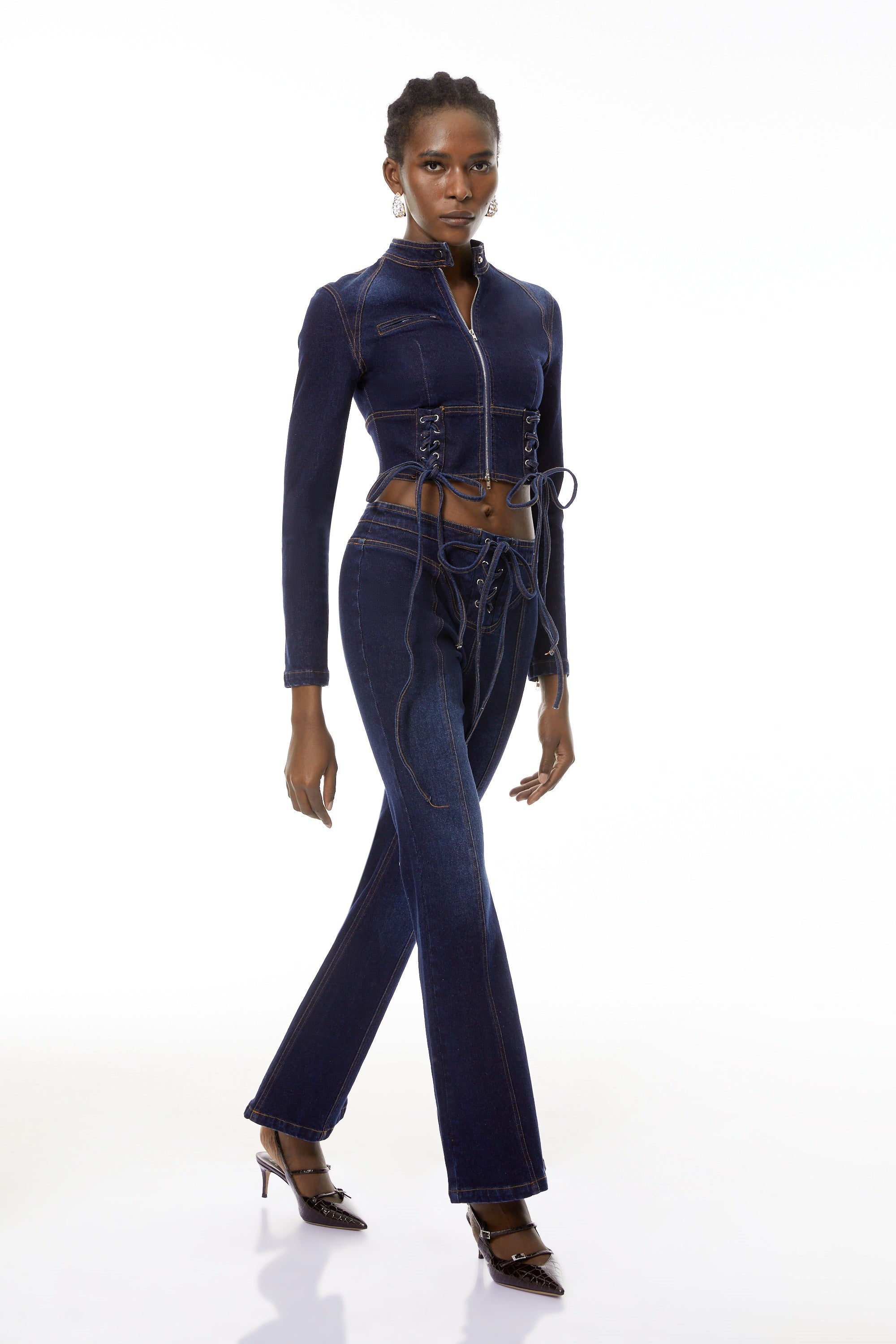 Kiona Indigo Blue Denim Lace-Up Co-ord Set (Final Sale)