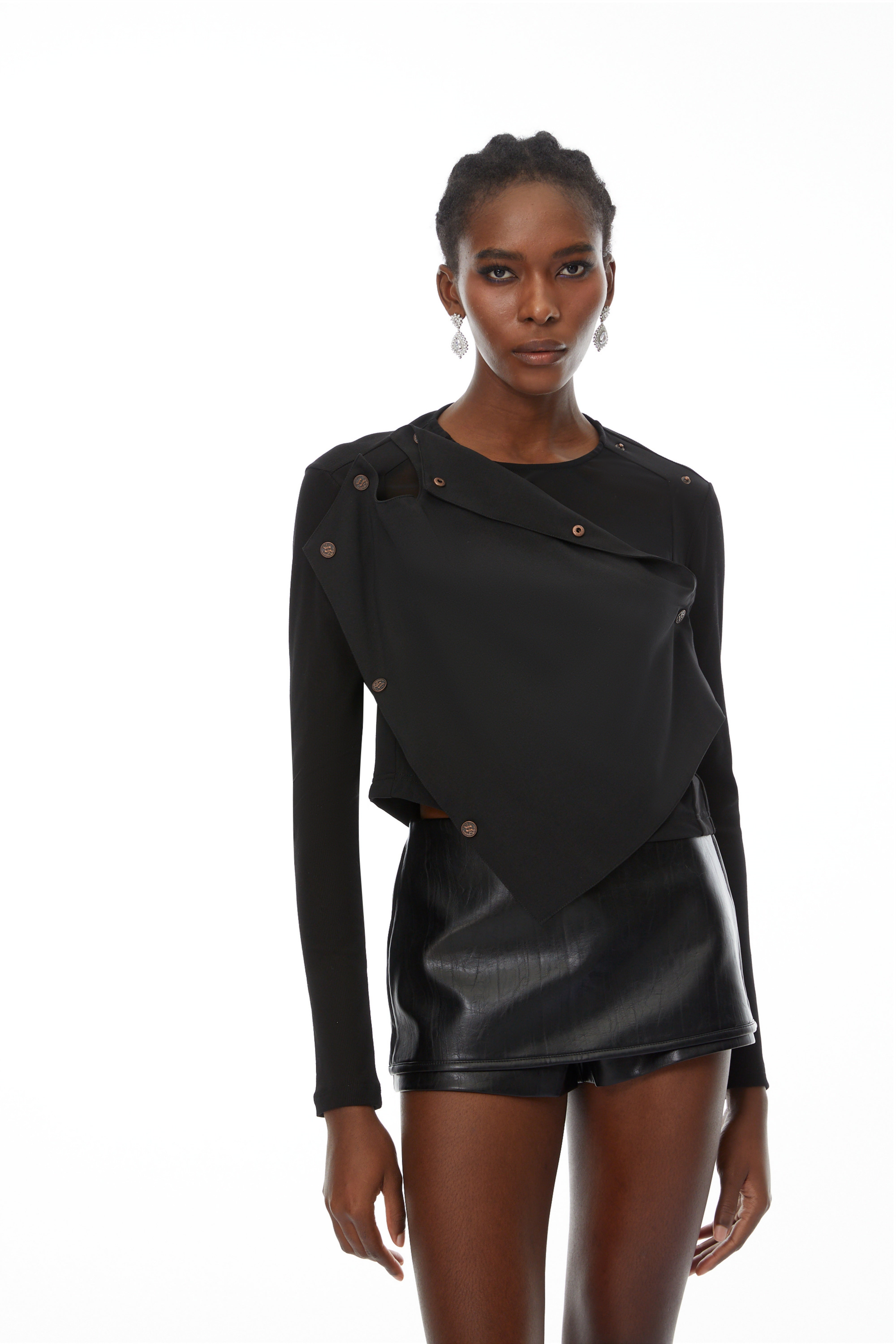 Regina Black Asymmetrical Design Knit Top (Final Sale)
