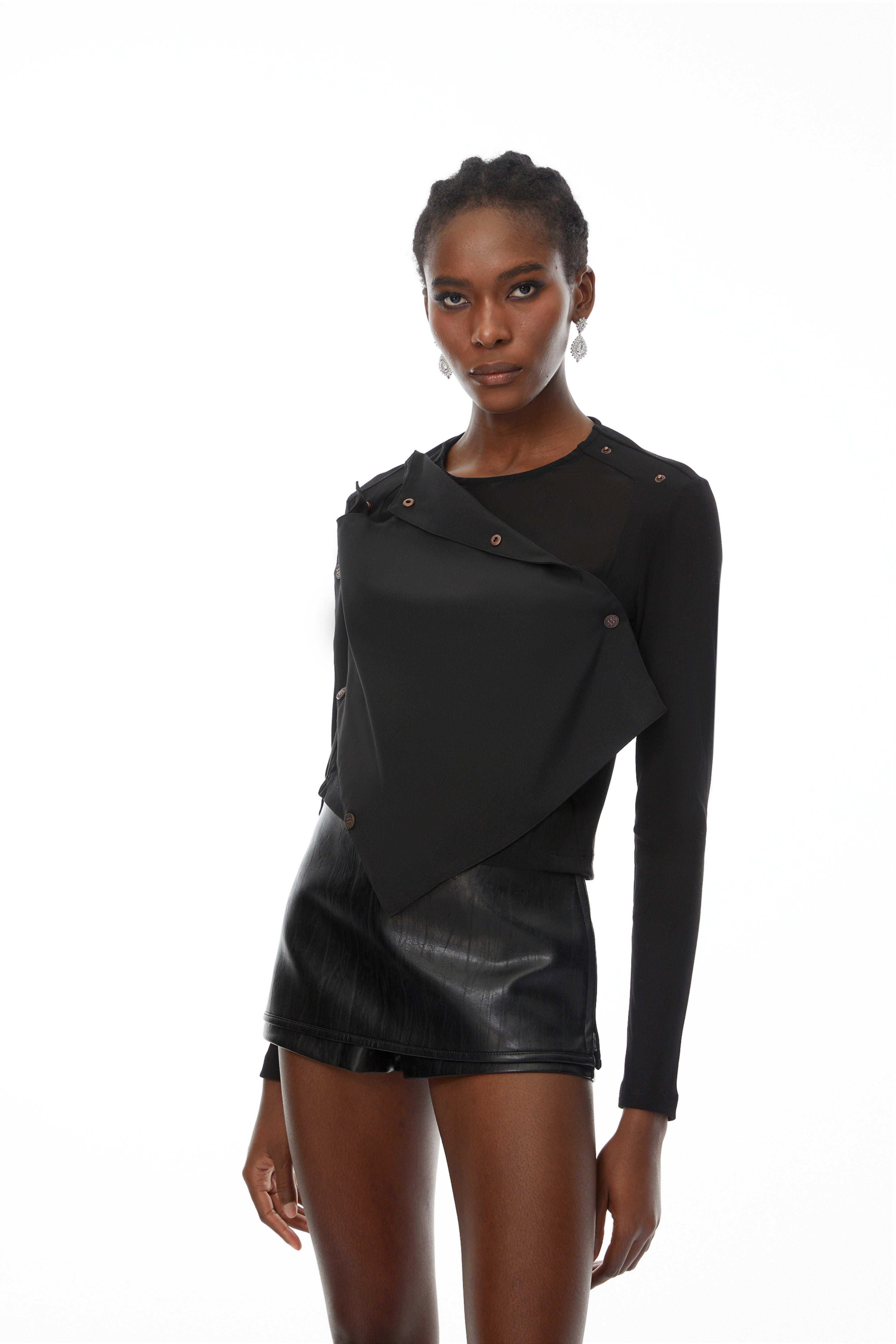 Regina Black Asymmetrical Design Knit Top (Final Sale)