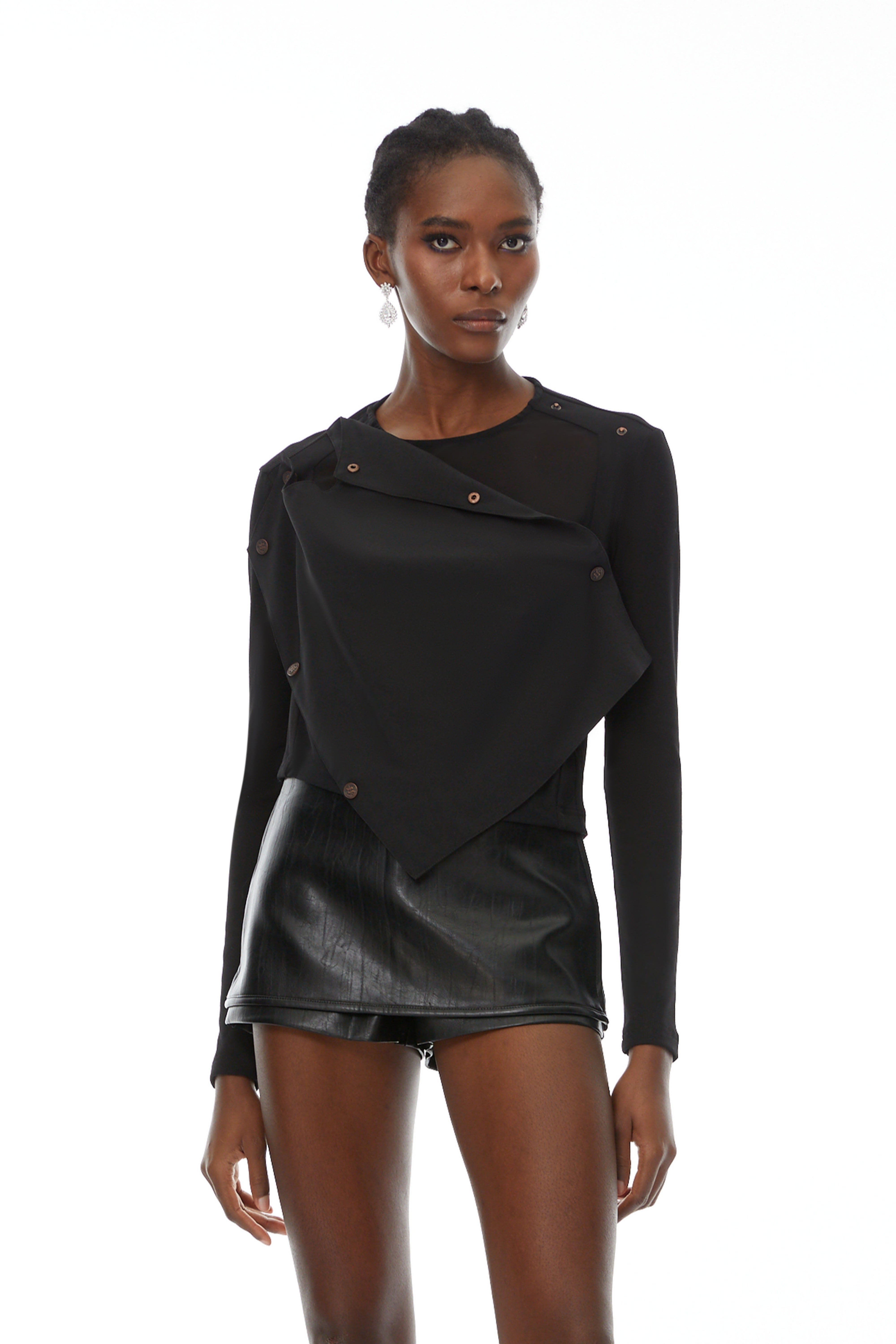 Regina Black Asymmetrical Design Knit Top (Final Sale)