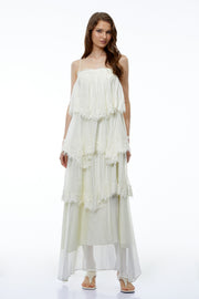 Rhema White Tiered Maxi Dress with Lace Trim