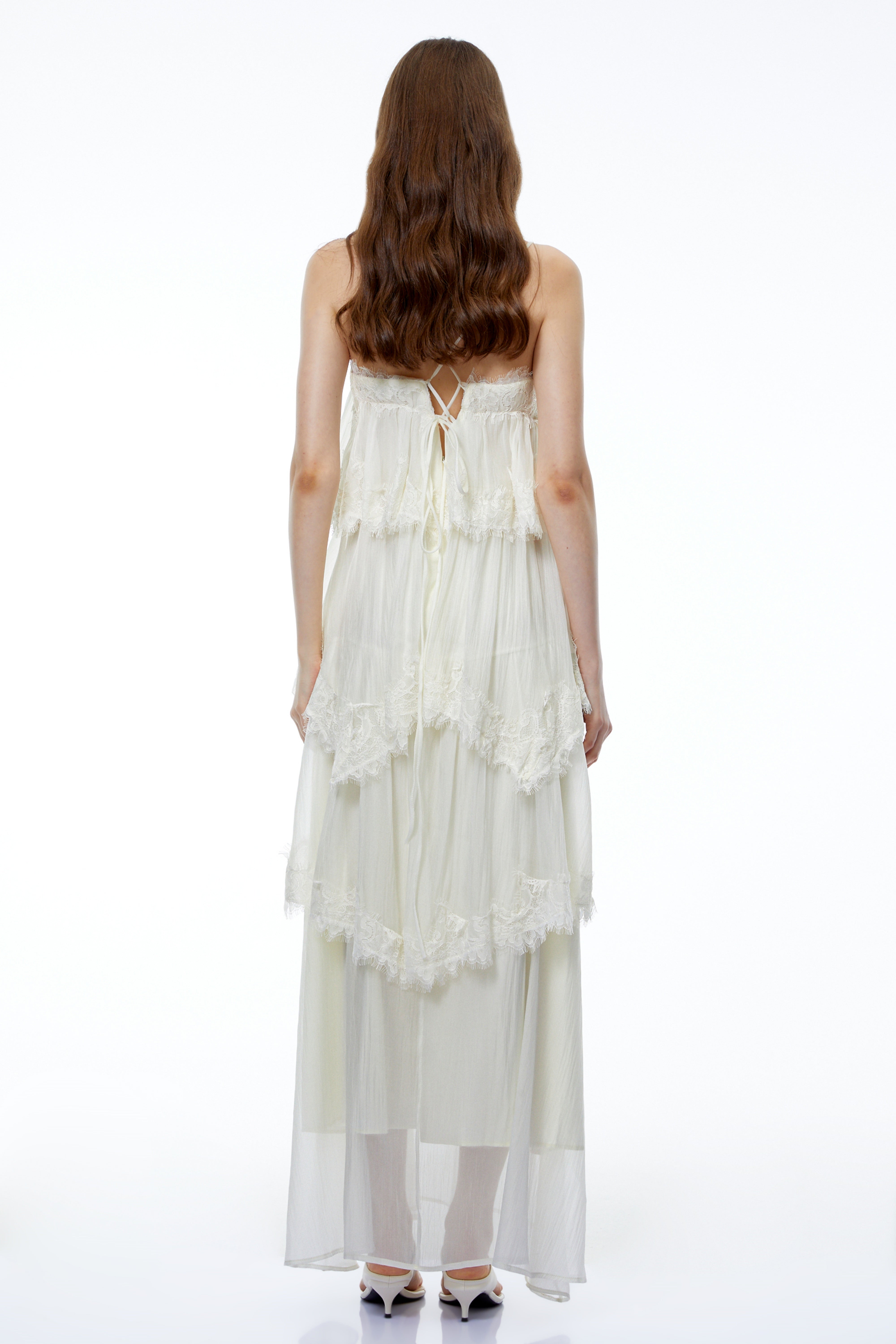 Rhema White Tiered Maxi Dress with Lace Trim