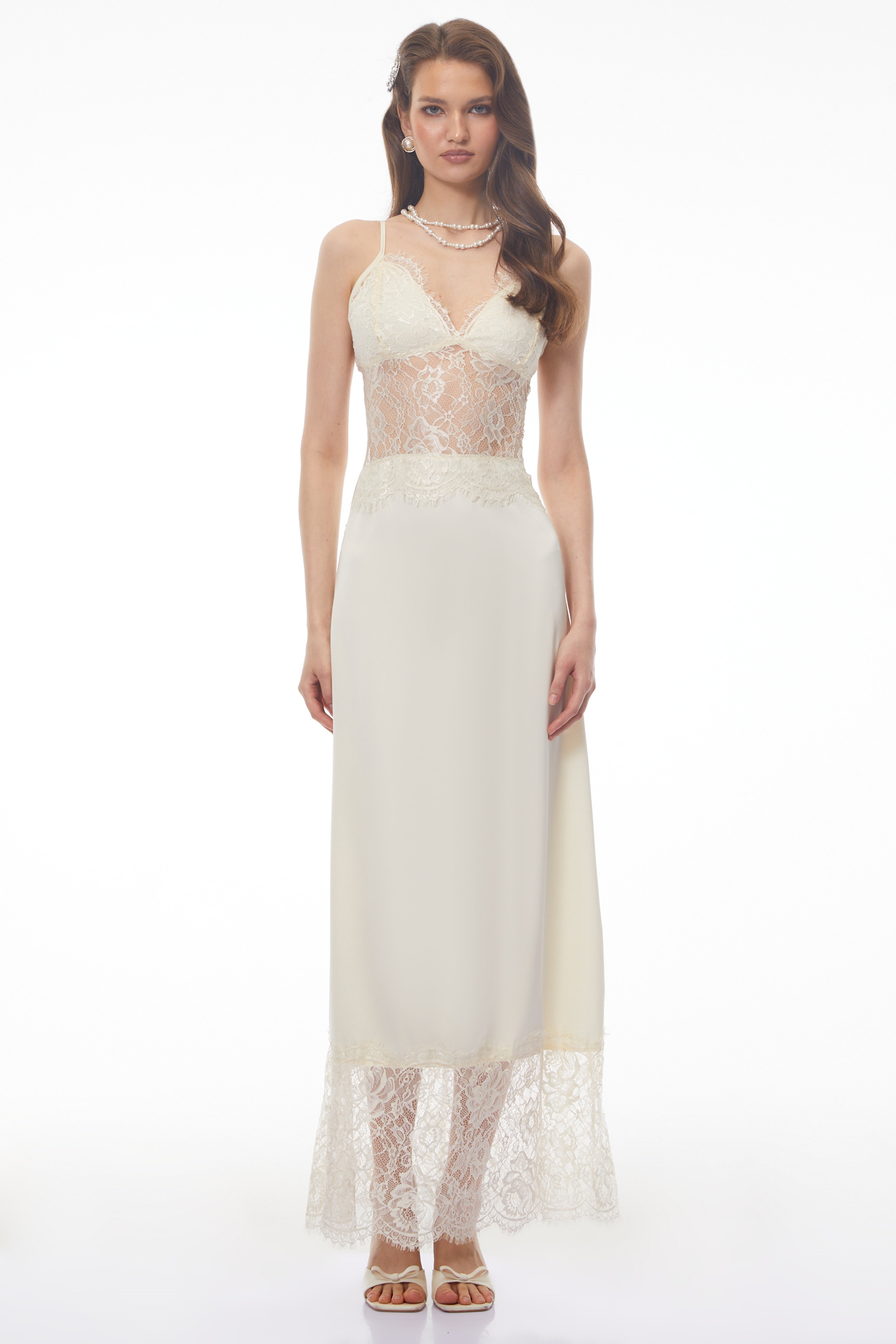 River Cream Cut-Out Maxi Dress with Lace Panels