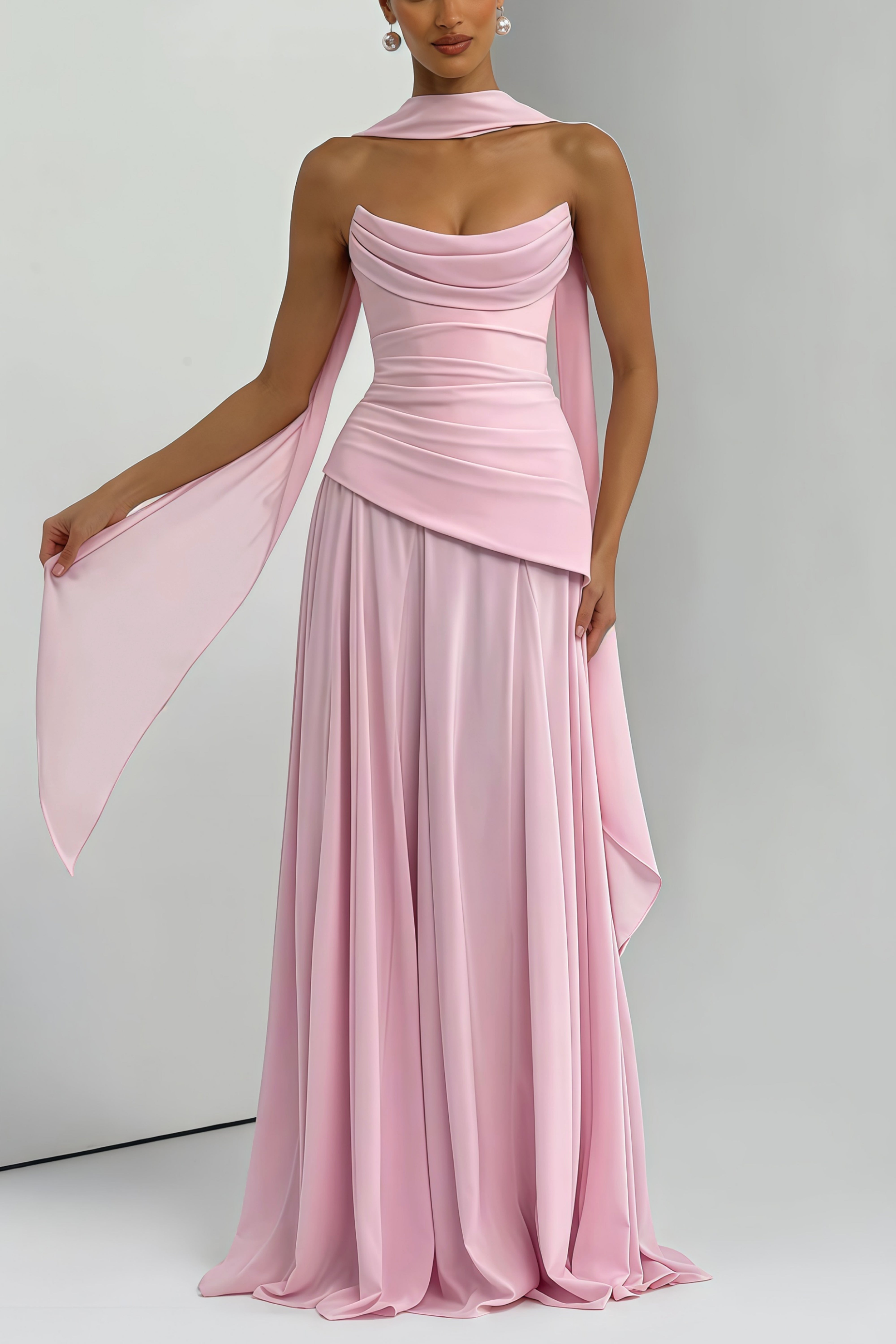 Romane Pink Strapless Corset Chiffon Maxi Dress (Final Sale-US Only)