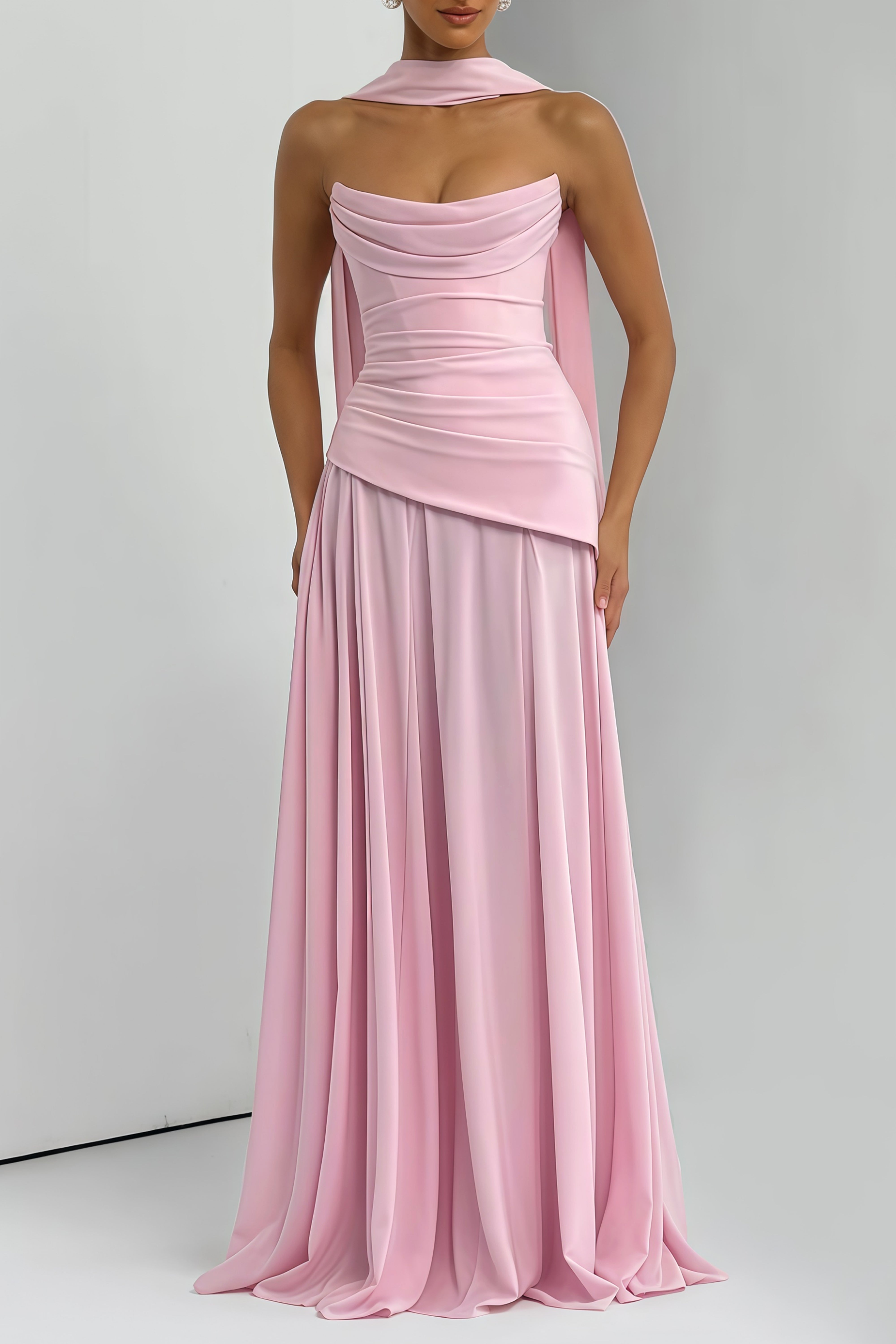Romane Pink Strapless Corset Chiffon Maxi Dress (Final Sale-US Only)