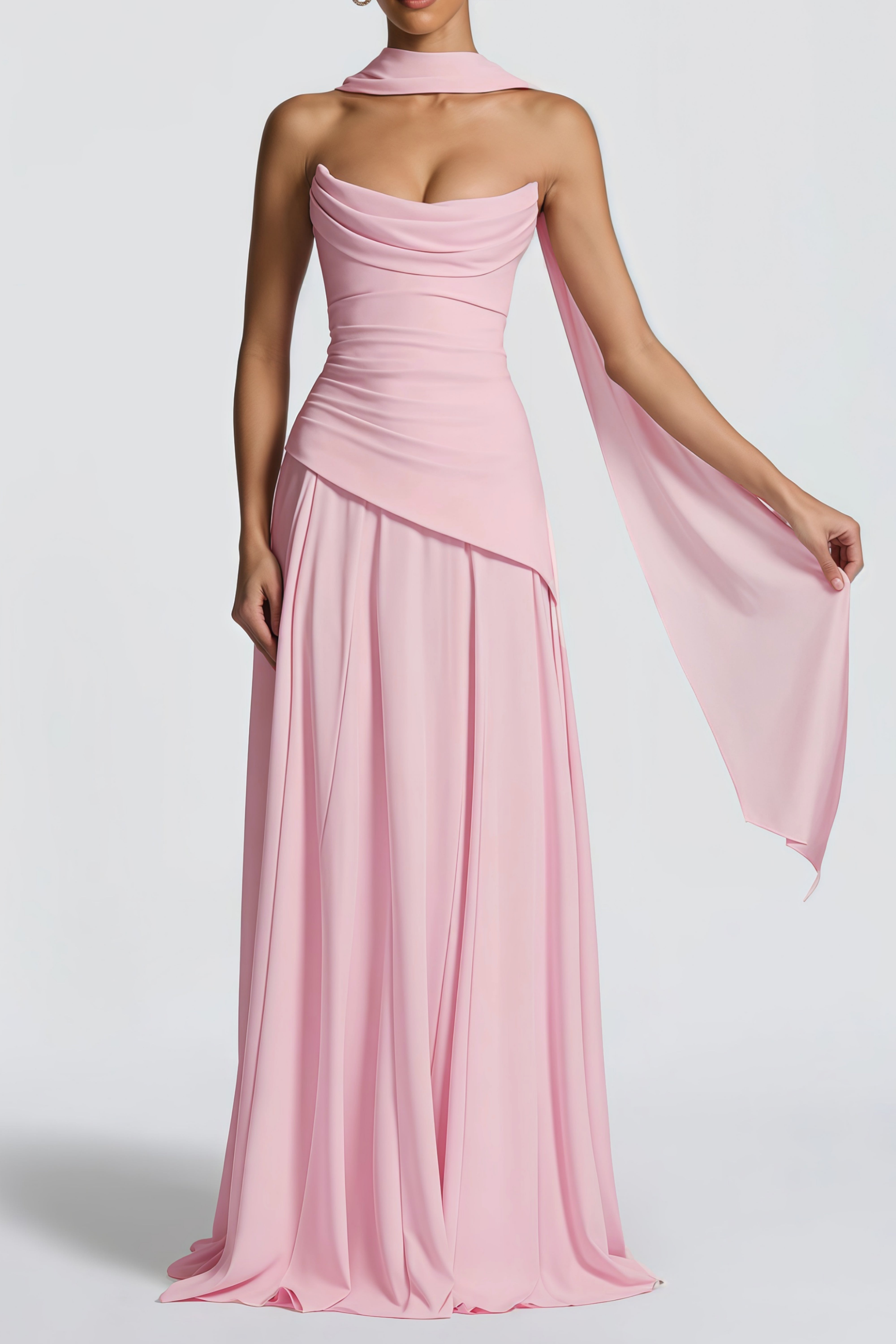 Romane Pink Strapless Corset Chiffon Maxi Dress (Final Sale-US Only)