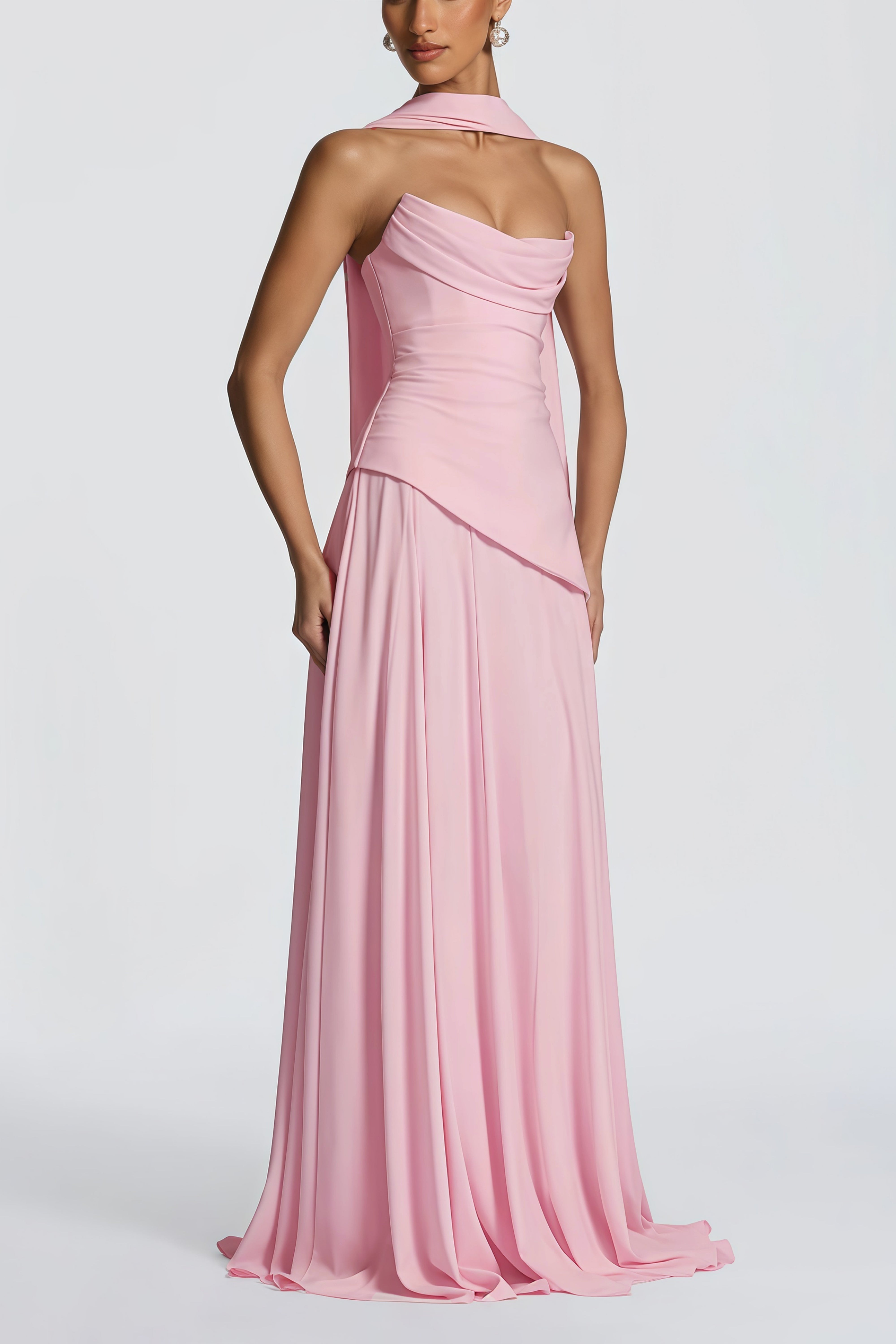 Romane Pink Strapless Corset Chiffon Maxi Dress (Final Sale-US Only)
